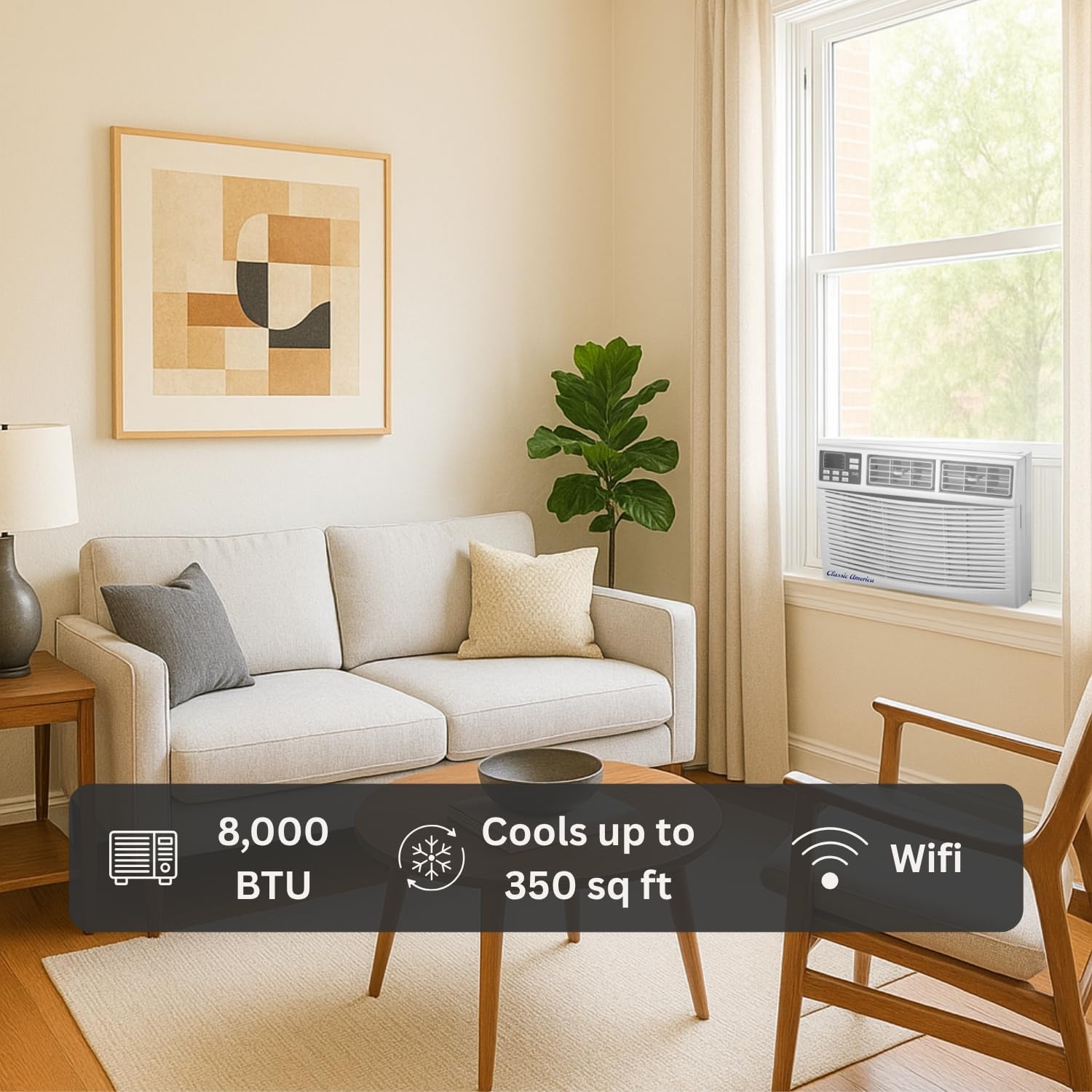 Vtronix Classic America 8000 BTU WiFi Enabled, Alexa Ready, Energy Savings - Window Mounted Air Conditioners Unit (10.9 CEER 120 VAC), White, Cool Only