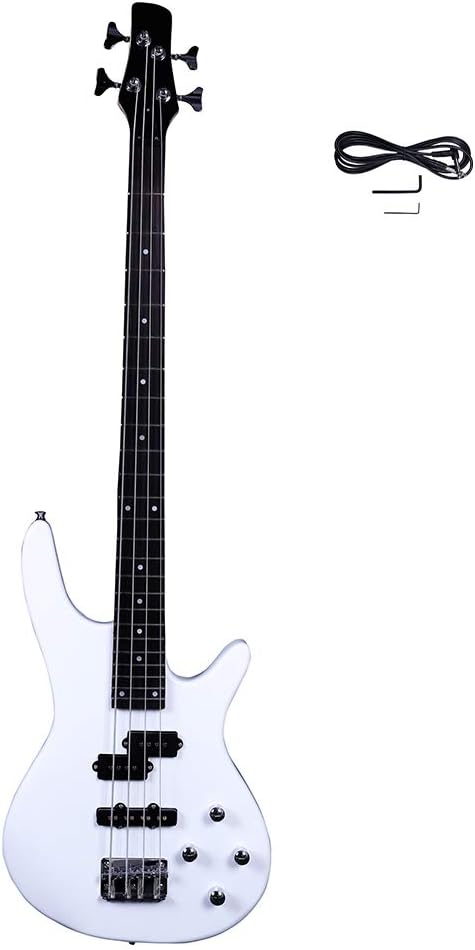 Exquisite Stylish IB Bass Guitar with Power Line and Wrench Tool (White)