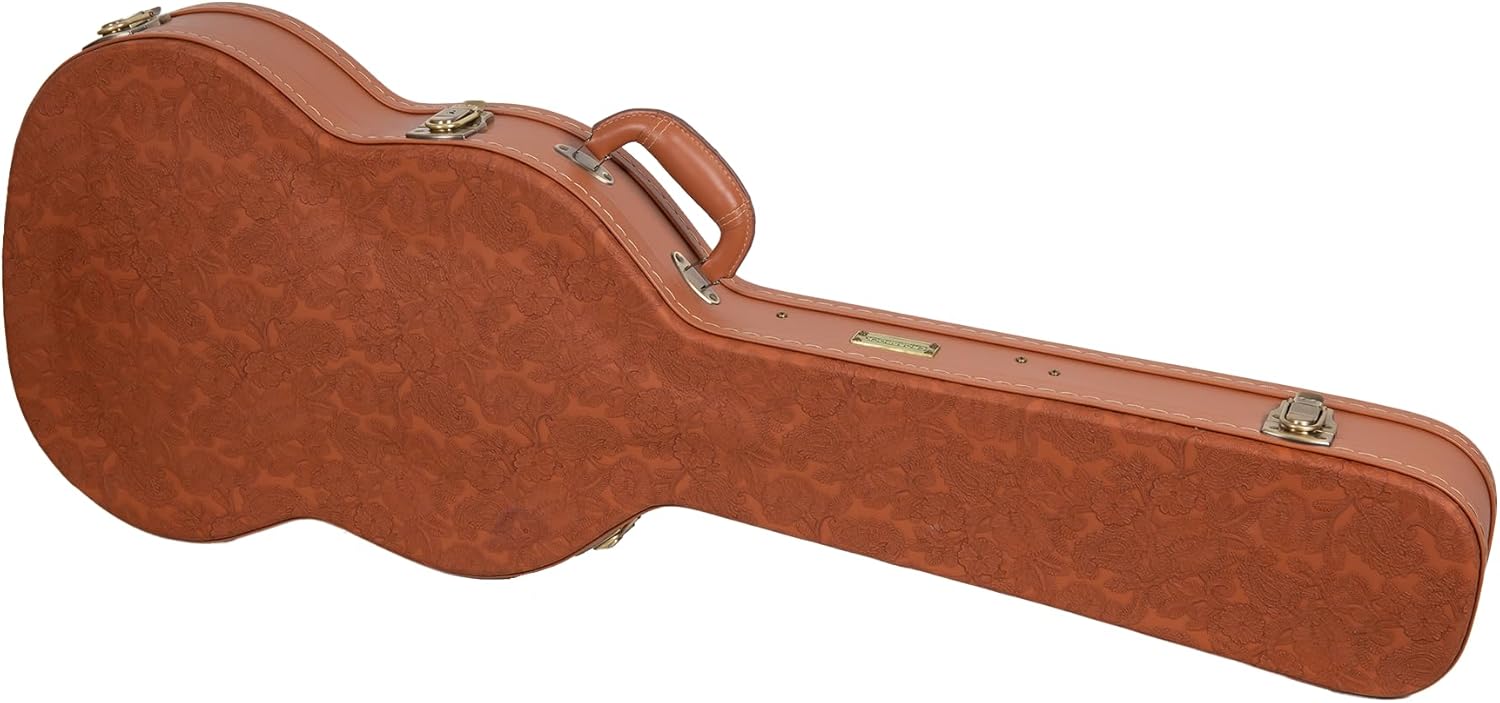 Crossrock Relief Series SG Guitar Case for Gibson SG Style Electric Guitars | Carved Red Wood Finish, Ivory Plush Interior, Lock (CRW630SGRO)