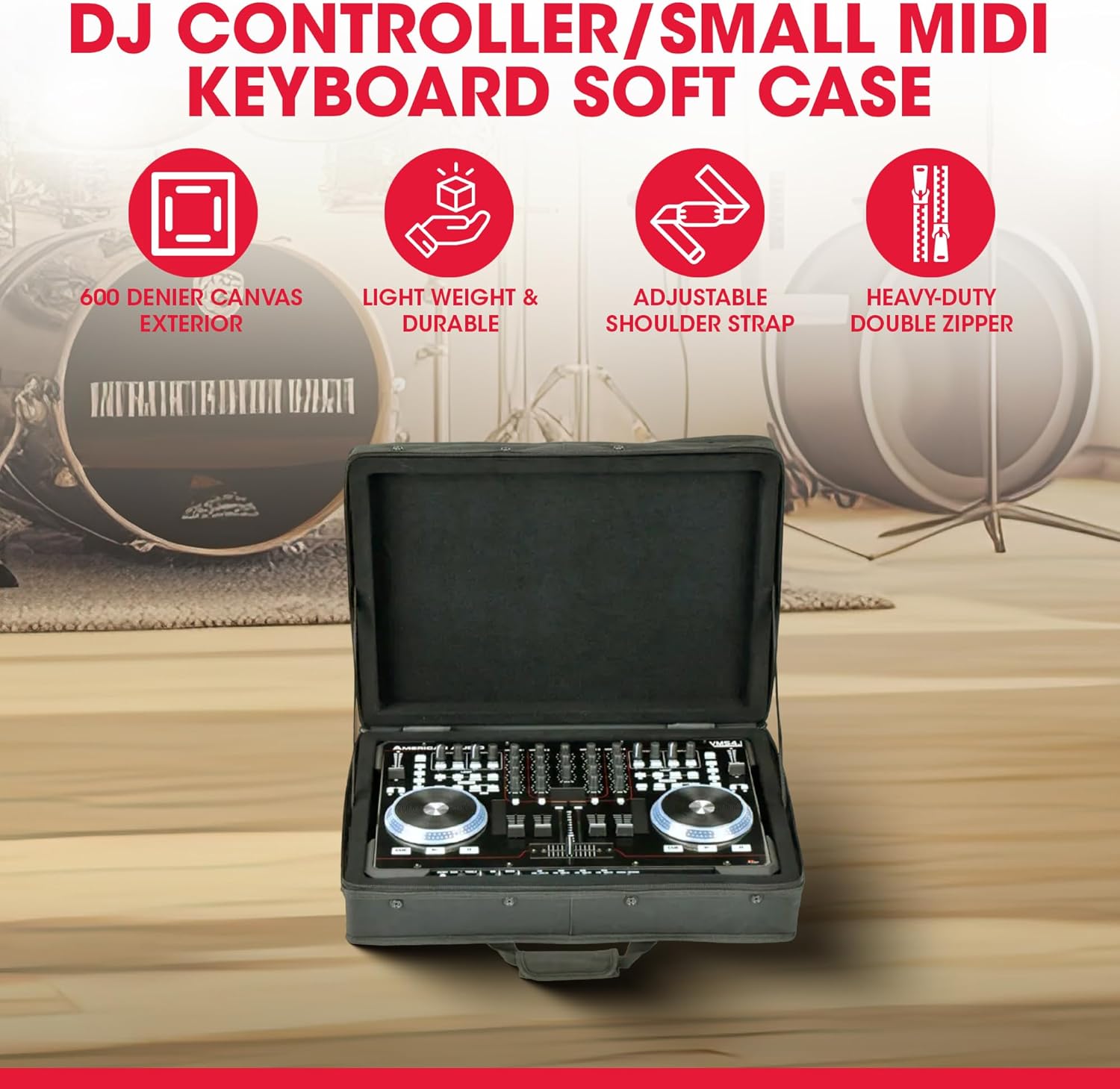 SKB 19”x13” Controller Soft Case - Padded Bag w/ Rigid Foam Frame, Shoulder Strap and Double Zippers for DJ Controllers & Small MIDI Keyboards, Black