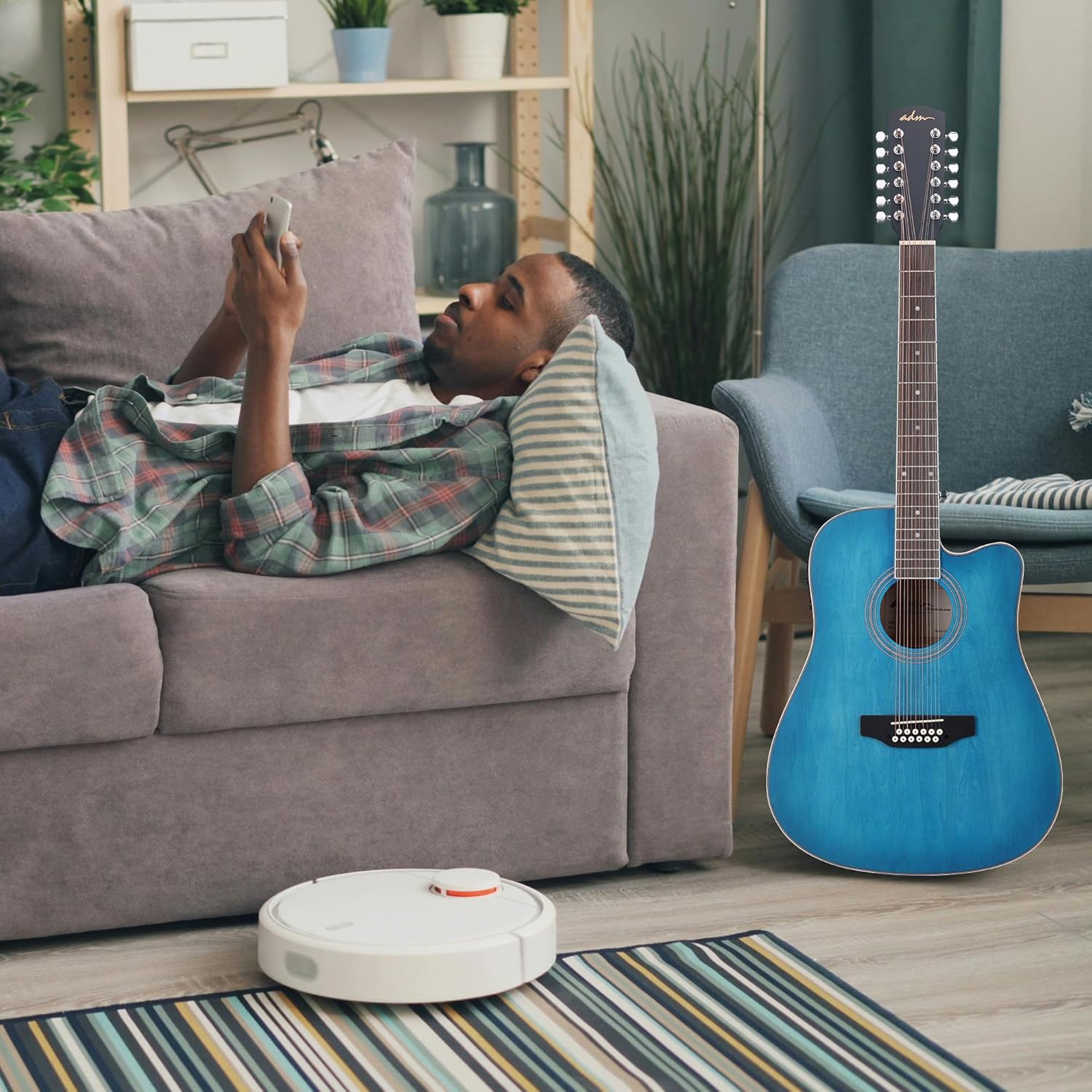 ADM 12 String Guitar, 42” Full Size Acoustic Electric Twelve String Guitar Bundle with 4-Band EQ for Professional Beginner Adults Intermediate, Gig Bag, Picks, Capo, Cabel, Shoulder Strap, Blue