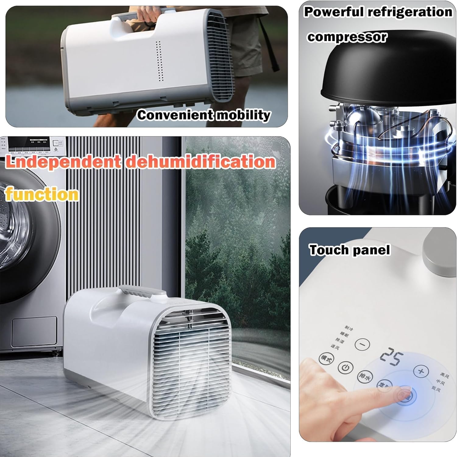 Portable Air Conditioner, Camping Tent Fast Cooling Air Conditioner, Dehumidifier Sleep 24H Time Modes, 3 Wind Speeds LCD Display, for Camping Tent, RV, Car, Truck, Van and Fishing