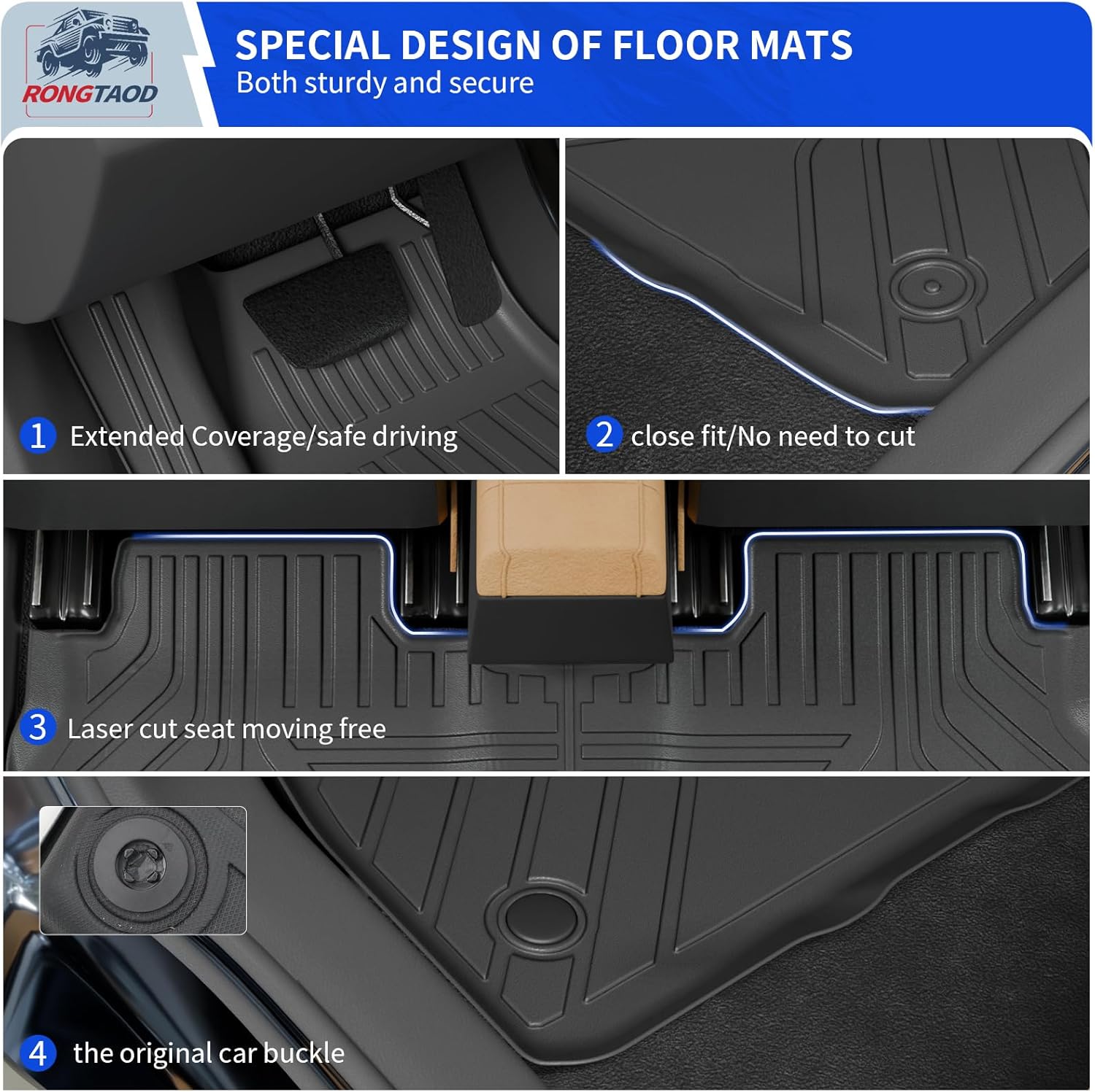 Rongtaod Floor Mats Compatible with 2017-2023 GMC Acadia 6 Seater Cargo Liner Kick Mats Cargo Mat Sub Trunk Mat Trunk Liner 2nd&3rd Back Seat Cover Protector All Weather Acadia Accessories (Set of 10)