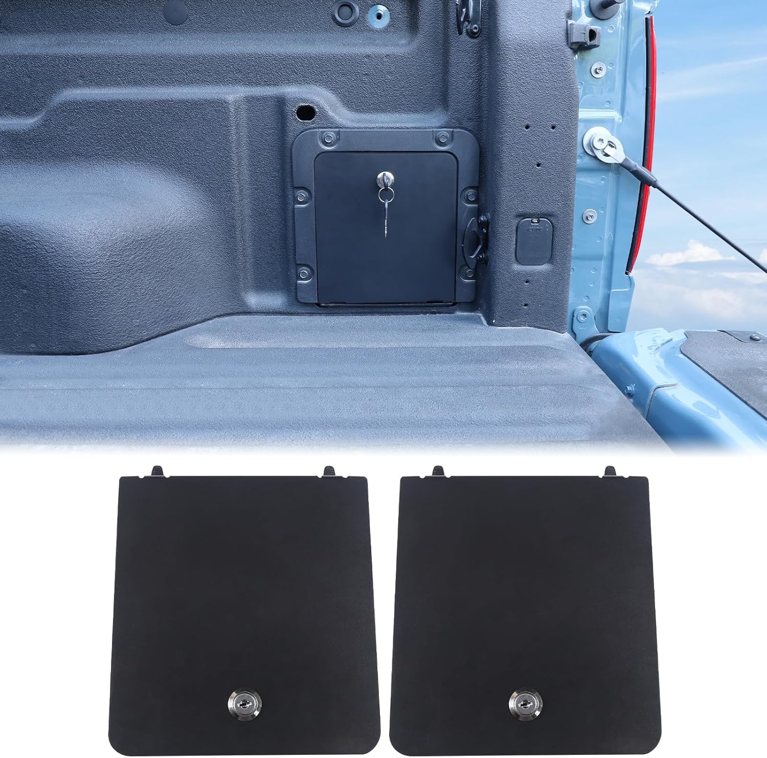 Aunginsy 2Pcs Trunk Bed Security Lockbox Covers Compatible with Ford Maverick 2022-2025 Pickup Aluminum Trunk Bed Lockbox Bin Trunk Left & Right Side Storage Box Lockbox Cover with Keys Accessories
