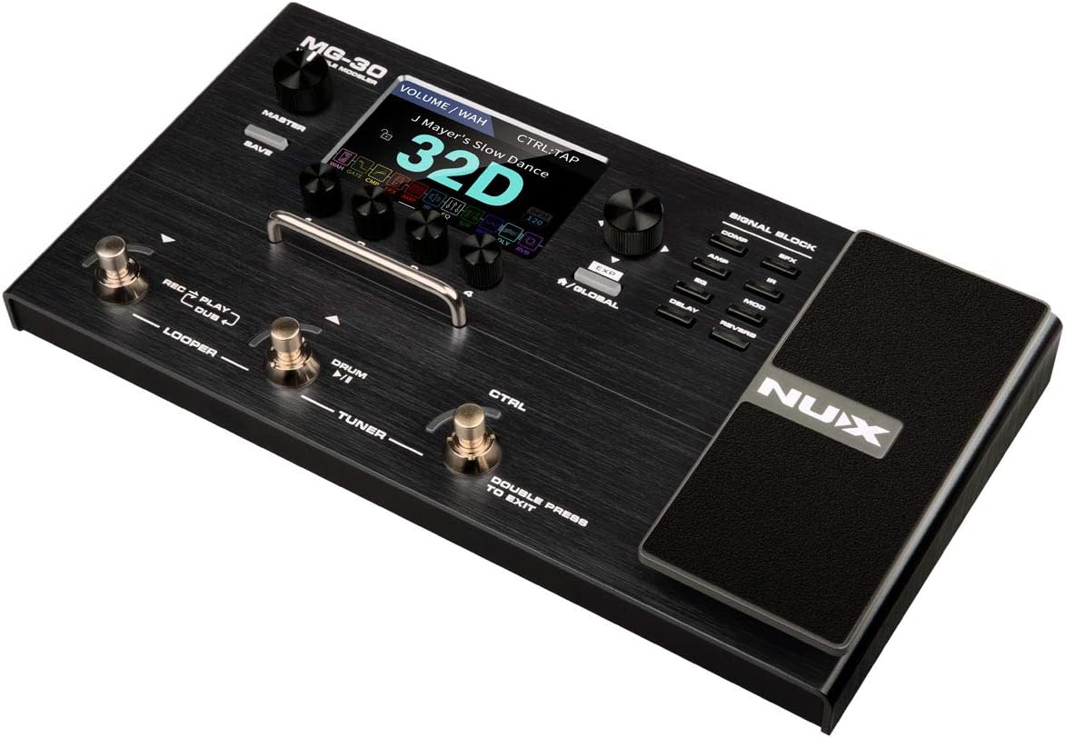NUX MG-30 Guitar Multi-Effects Pedal Guitar/Bass/Acoustic Amp Modeling Processor, IR Loader, White-Box Algorithm, EFX Routing, 4'' Color LCD, NMP-2 Footswitch Included