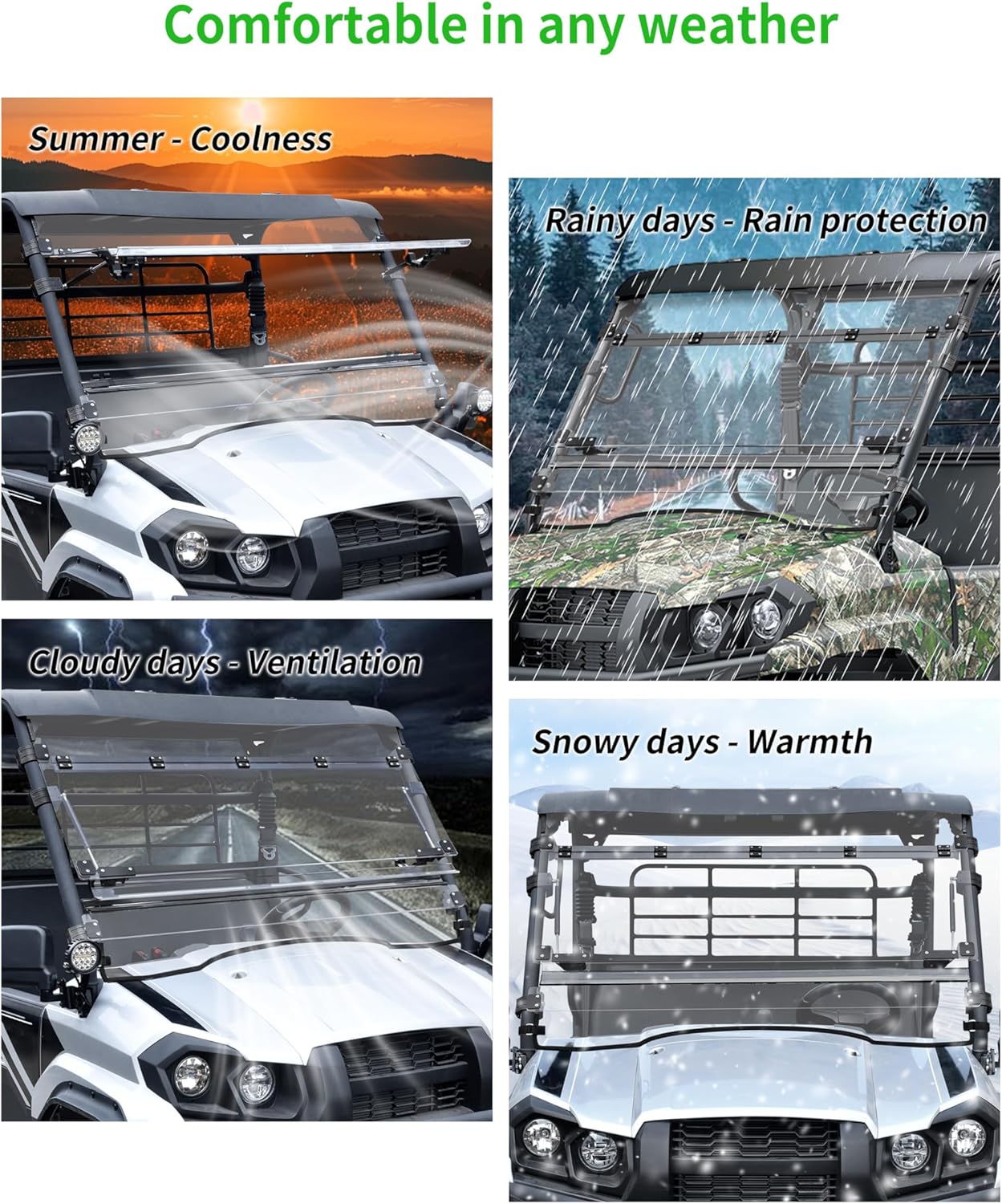 3-IN-1 Front Flip Up Windshield for Kawasaki MULE PRO MX 2019-2026 Accessories, 1/5