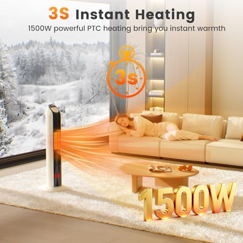 VCJ 33” Space Heater for Indoor Use, 1500W PTC Ceramic Electric Heater with Remote, 12H Timer, 108°Oscillation, LED Display Quiet Portable Heater for Bedroom Office