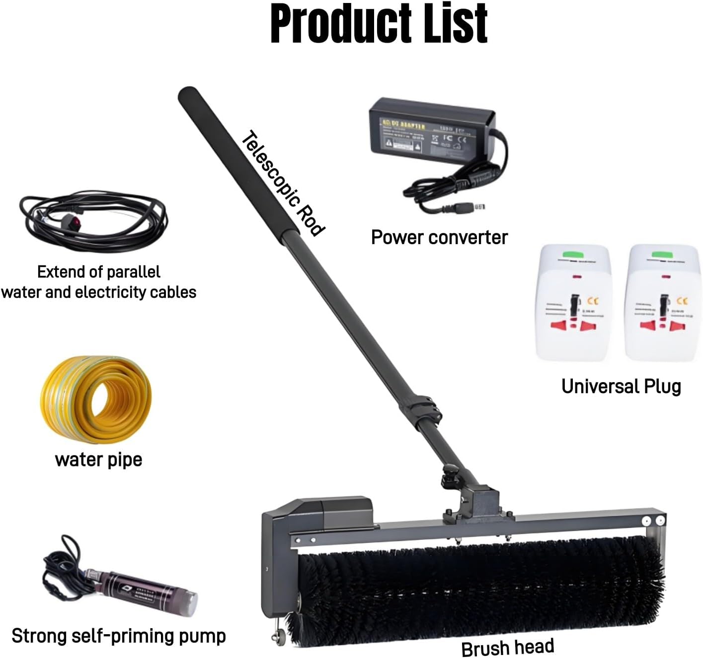 Solar Cleaning Equipment, Solar Panel Cleaning Brush with 7.5m Telescopic Rod for Working Environments Plug