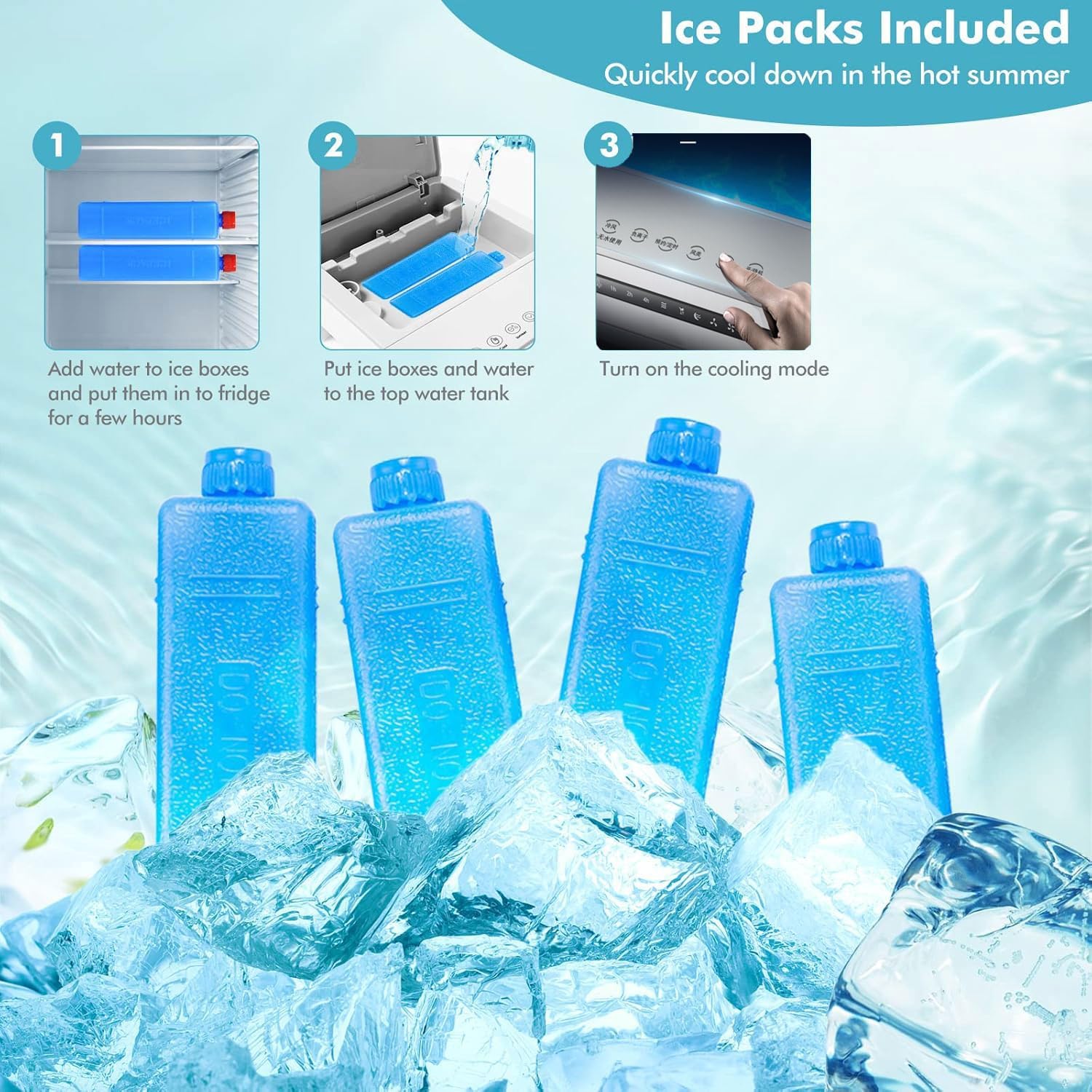 Portable Air Conditioner 3-IN-1 Ultra-Quiet Design Portable AC Unit Cooling Fan with 3 Speeds 60°Auto Oscillation 7H Timer 4 Ice Box Evaporative Air Cooler for Home Office Bedroom Camping