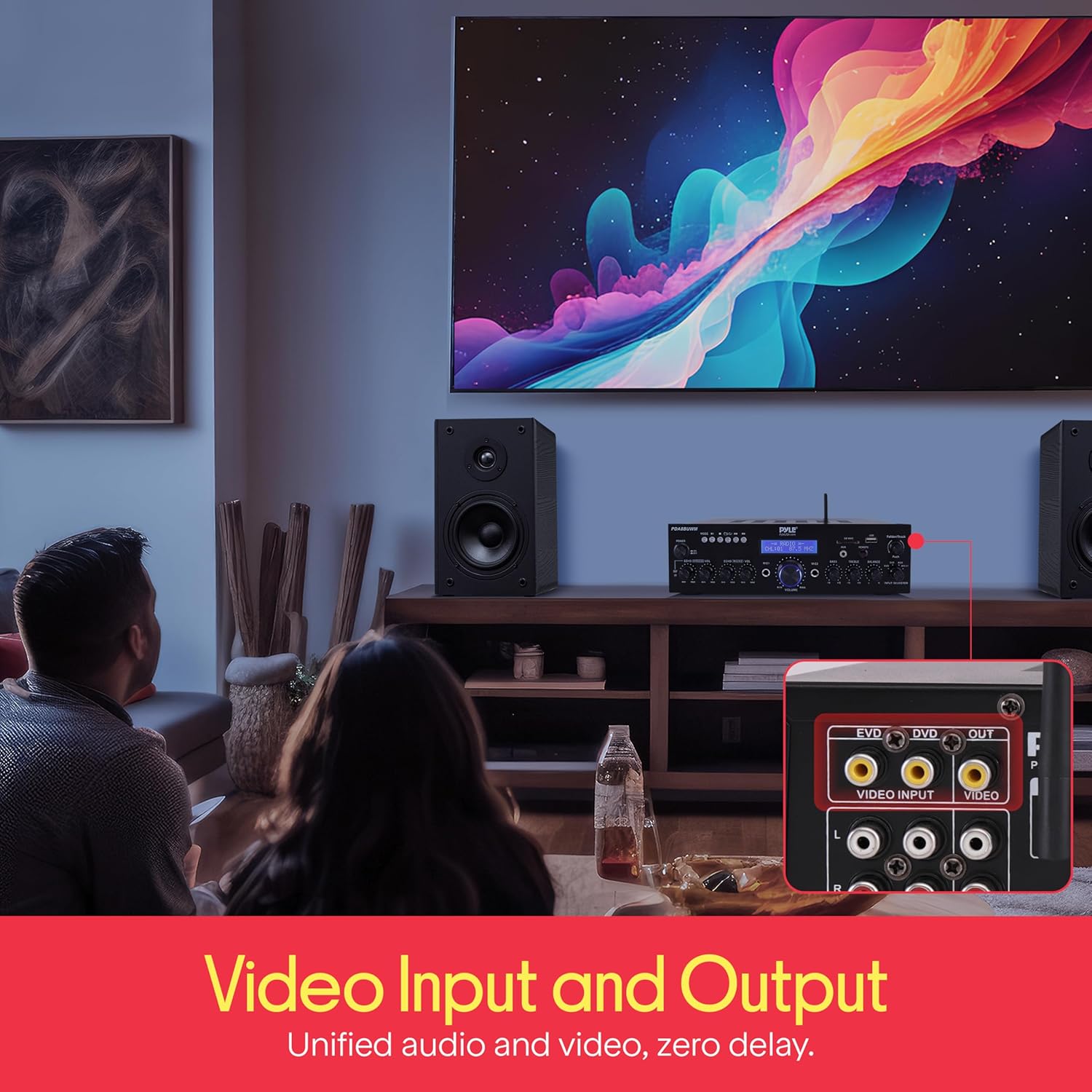 Pyle Wireless Microphone Bluetooth Amplifier-200W Peak Power Dual Channel Stereo Audio Receiver w/USB,AUX in, Dual Mic Inputs w/Echo Control,RCA Input, For Karaoke,Home Theater,Music Studio- PDA8BUWM