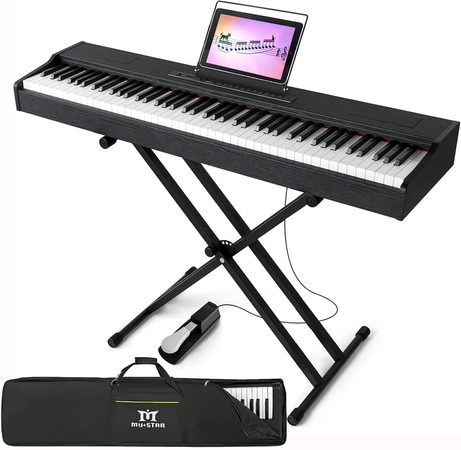 MUSTAR 88 Key Piano Keyboard Fully Weighted Hammer Action, Digital Piano 88 Key Weighted Keyboard Piano with Stand, Electric Piano Keyboard with Stand, Portable Case, Sustain Pedal, Black