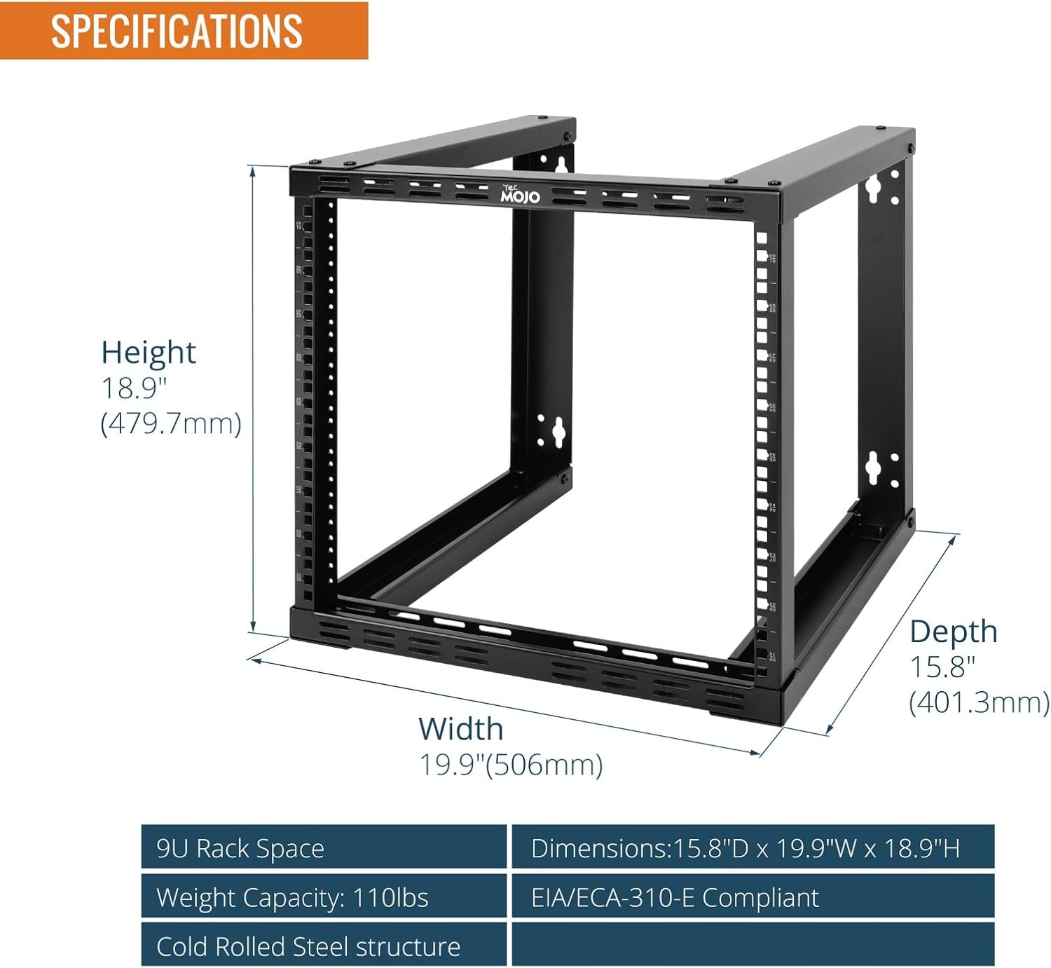 Tecmojo 9U Fixed Wall Mount Network Rack 15.8inch Depth Open Frame for Server Data/AV/IT/Communication/Computer Equipment/Patch Panel Heavy Duty