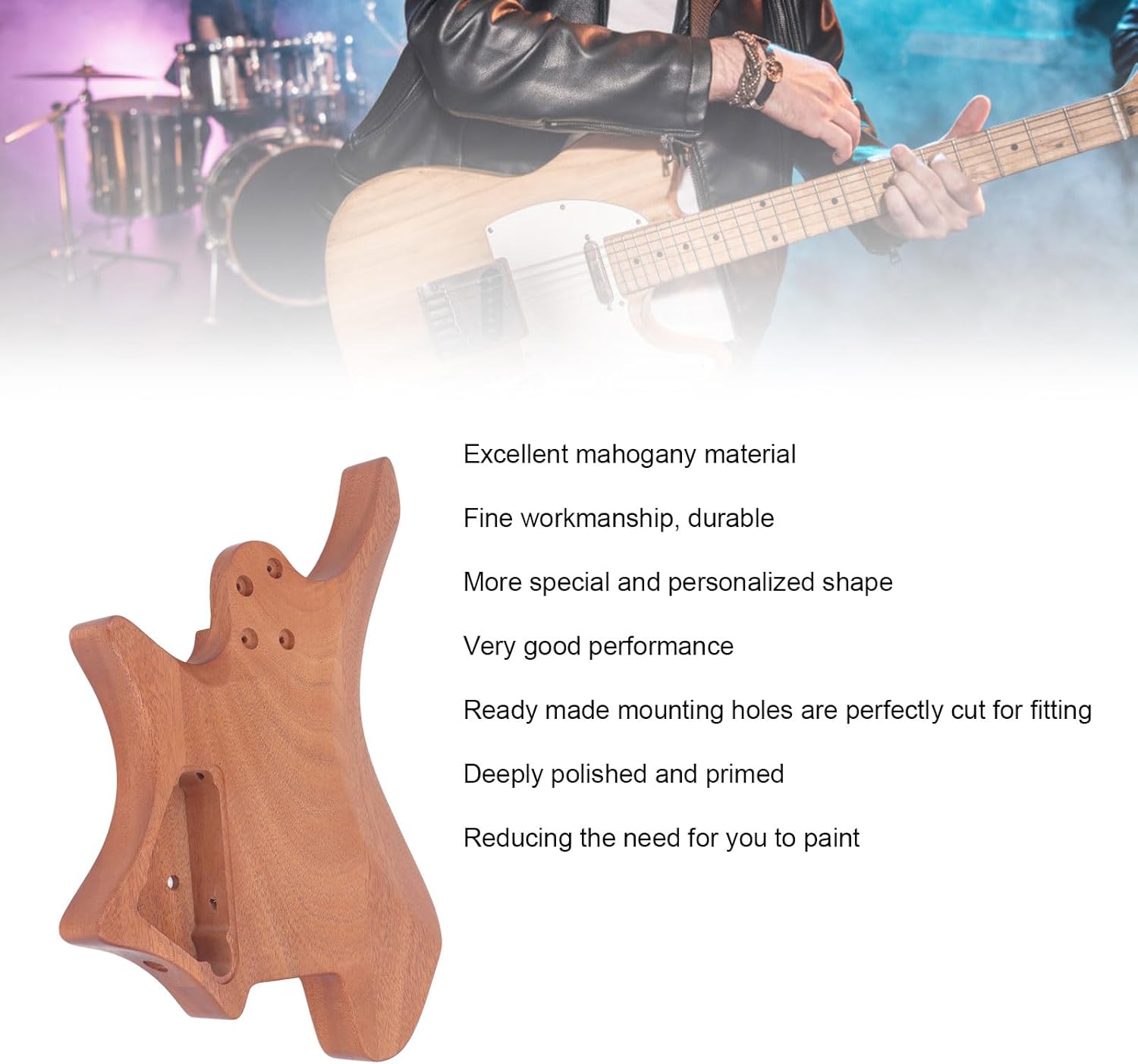 WALFRONT Mahogany Guitar Body DIY Electric Guitar Parts Unfinished Polished Mahogany Shape for Customization with Custom Neck and Hardware