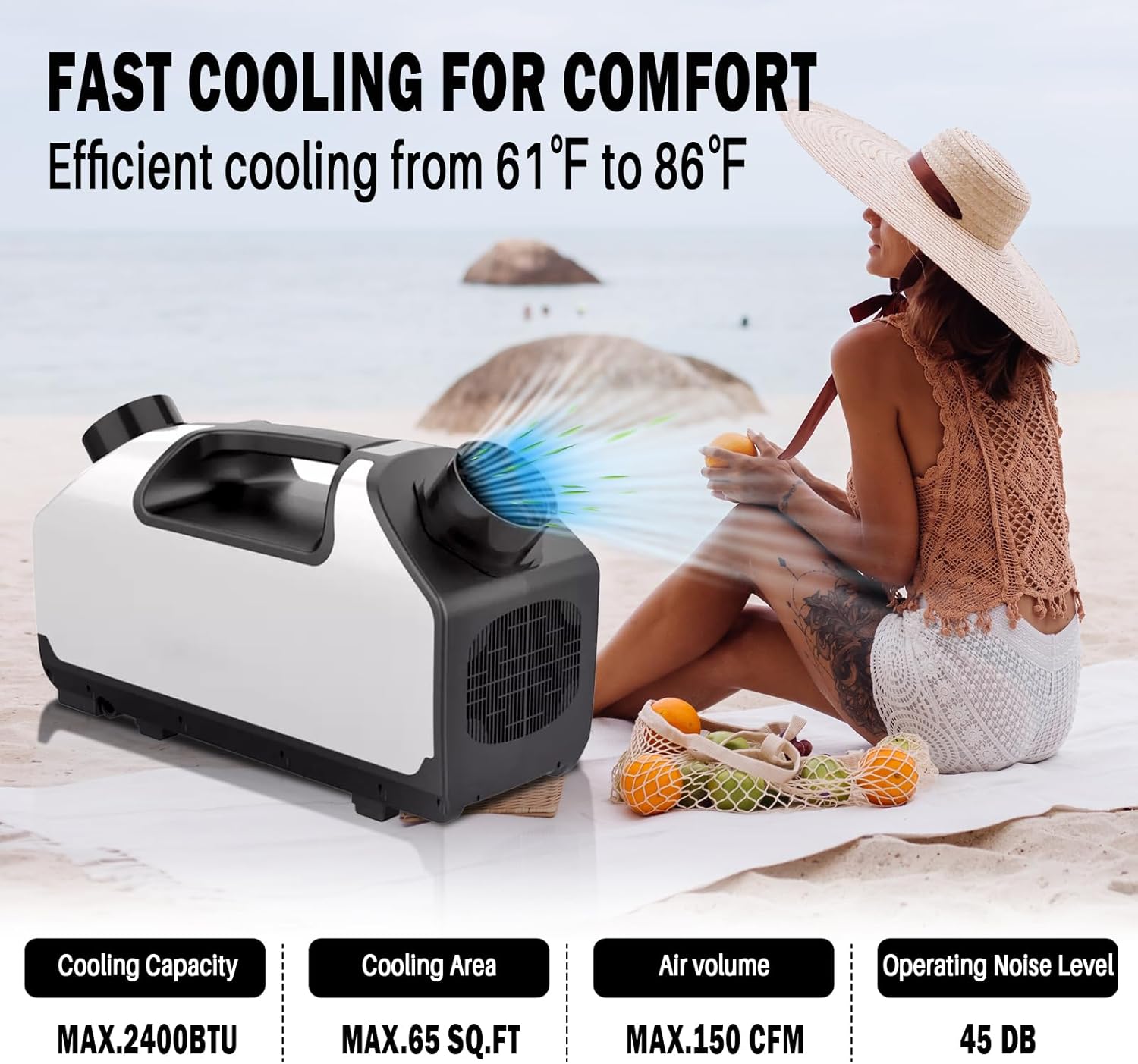 24V DC Portable Air Conditioners for Camping 2900BTU, Lightweight Tent Air Conditioner Dual Hose, Quiet Mini Portable AC Unit 4 Modes Cooling for Outdoor Fishing Truck Van RV Camper Garage Pet House