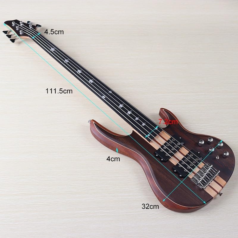 5-String Electric Bass Guitar, 43-Inch Neck-Through, Solid Sapele Body, Wenge Wood Top Skin, Canada Maple Neck(Model 2 Fretless)
