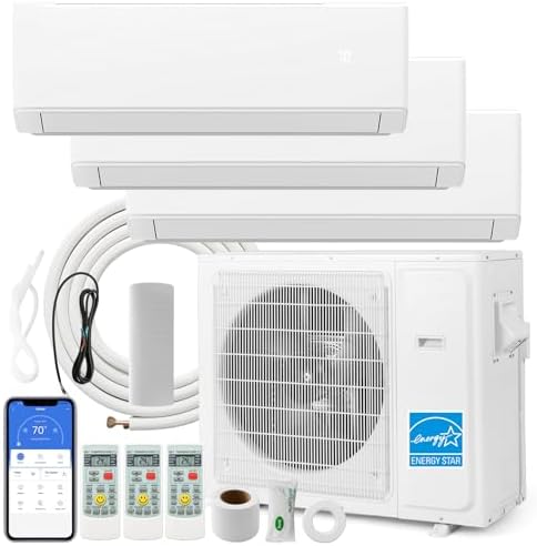 SIMOE 36,000 BTU Tri 3 Zone 9k+9k+9k BTU, Mini Split Air Conditioner, 23 SEER2, Installation Kit, Multi Zones Mini Split AC Heat Pump Full Set, 208-230V, Wifi-Enabled Ductless Energy Star