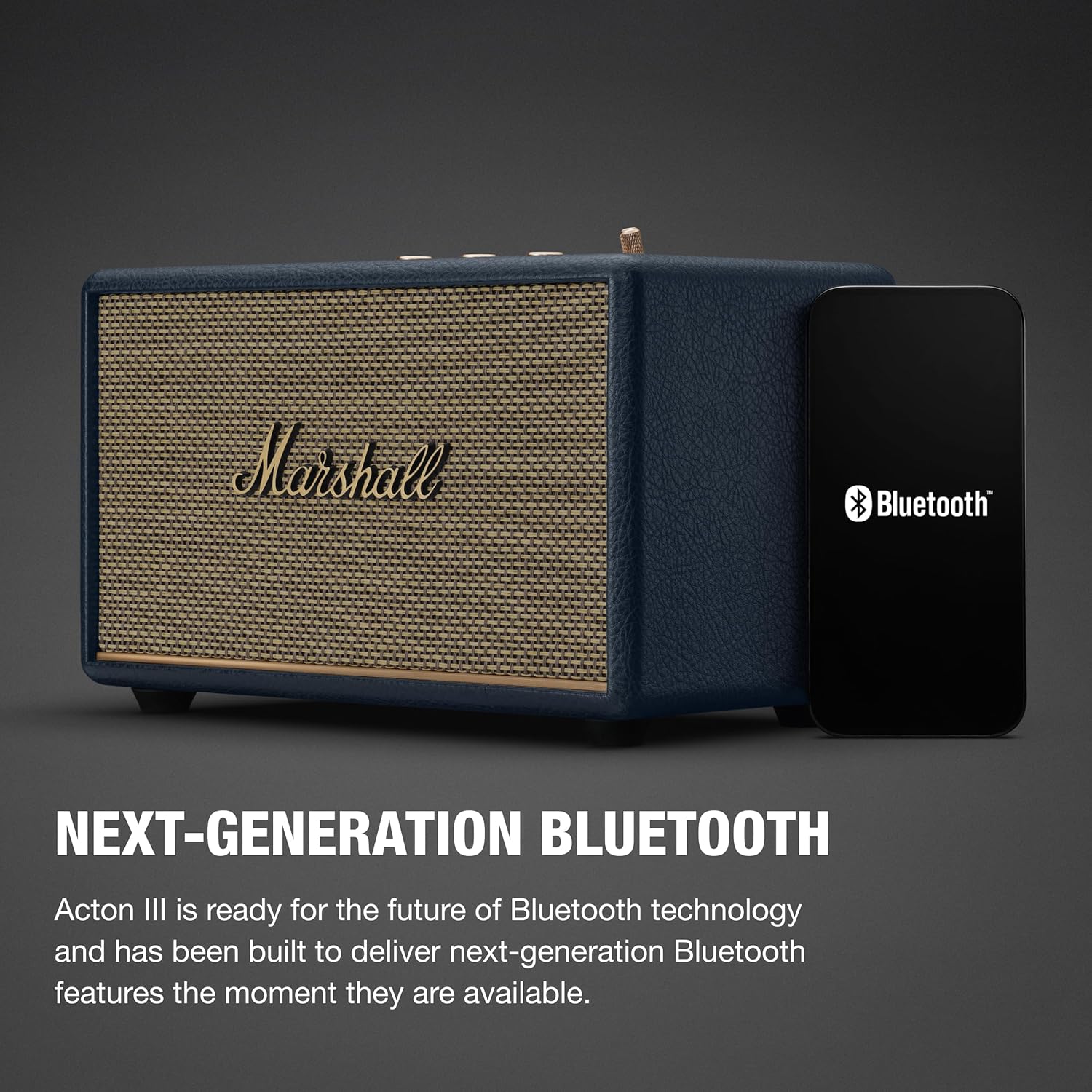 Marshall Acton III Bluetooth Home Speaker - Loud Stereo Sound with Bass and Treble Controls | Plug-in Powered | 3.5 mm Aux Input - Midnight Blue