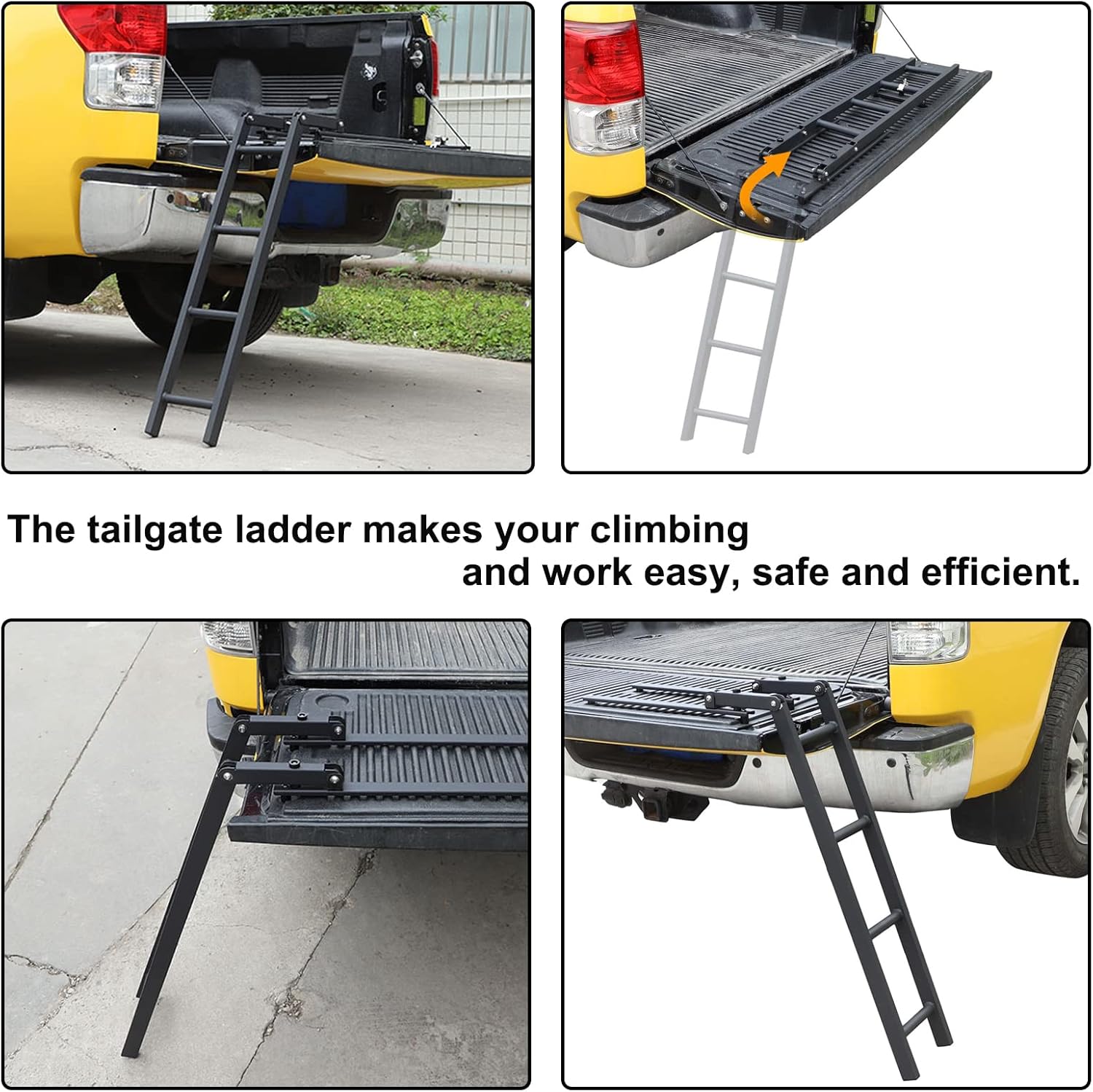 Aunginsy Pickup Truck Tailgate Ladder Compatible with Toyota Tundra 2007-2021 Car Aluminium Alloy Tailgate Step Ladder Kit Rear Ladder Tail Door Ladder Climbing Foldable Tailgate Ladder Accessories