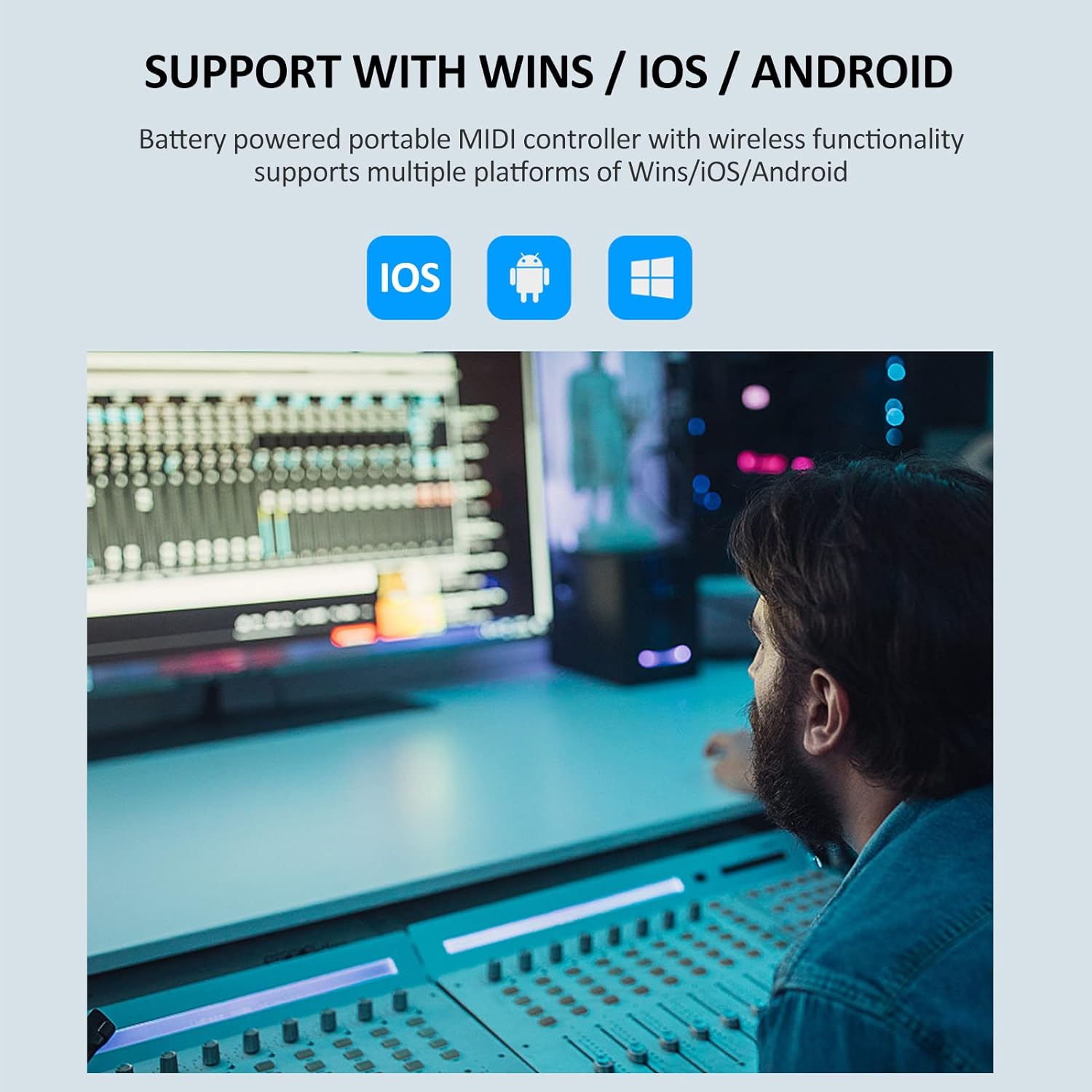 SMK-25mini MIDI Keyboard Rechargeable 25-Key MIDI Control Keyboard Mini Portable USB Keyboard MIDI Controller with 25 Velocity Sensitive Keys 1 Knob