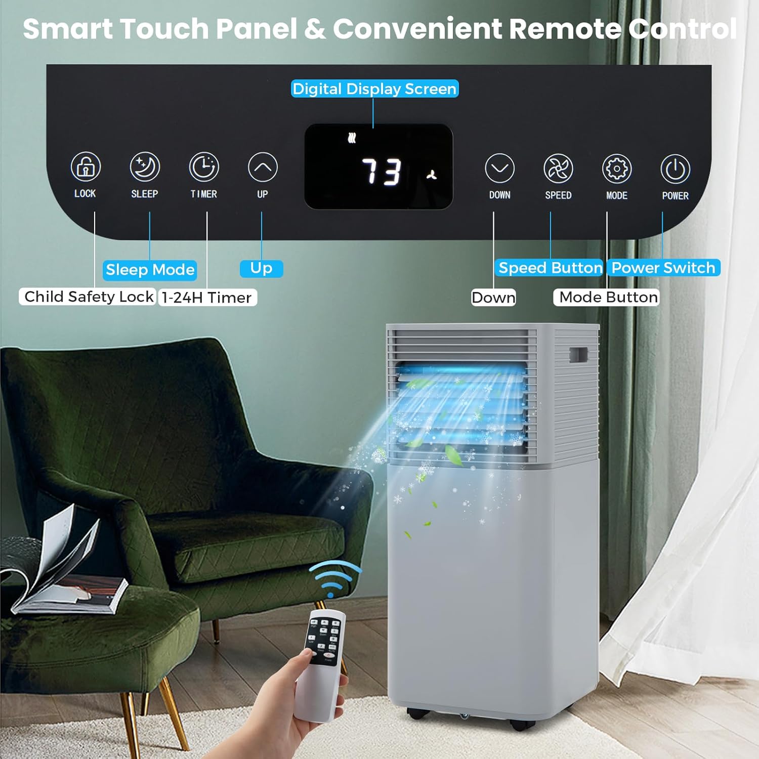 KOTEK Portable Air Conditioners, Air Conditioner for Rooms up to 350 Sq Ft, Ac Unit with Remote Control, 2 Speeds, 4 Modes, 24H Timer & Window Installation Kit for Home/Office/Dorms (Grey, 10000 BTU)