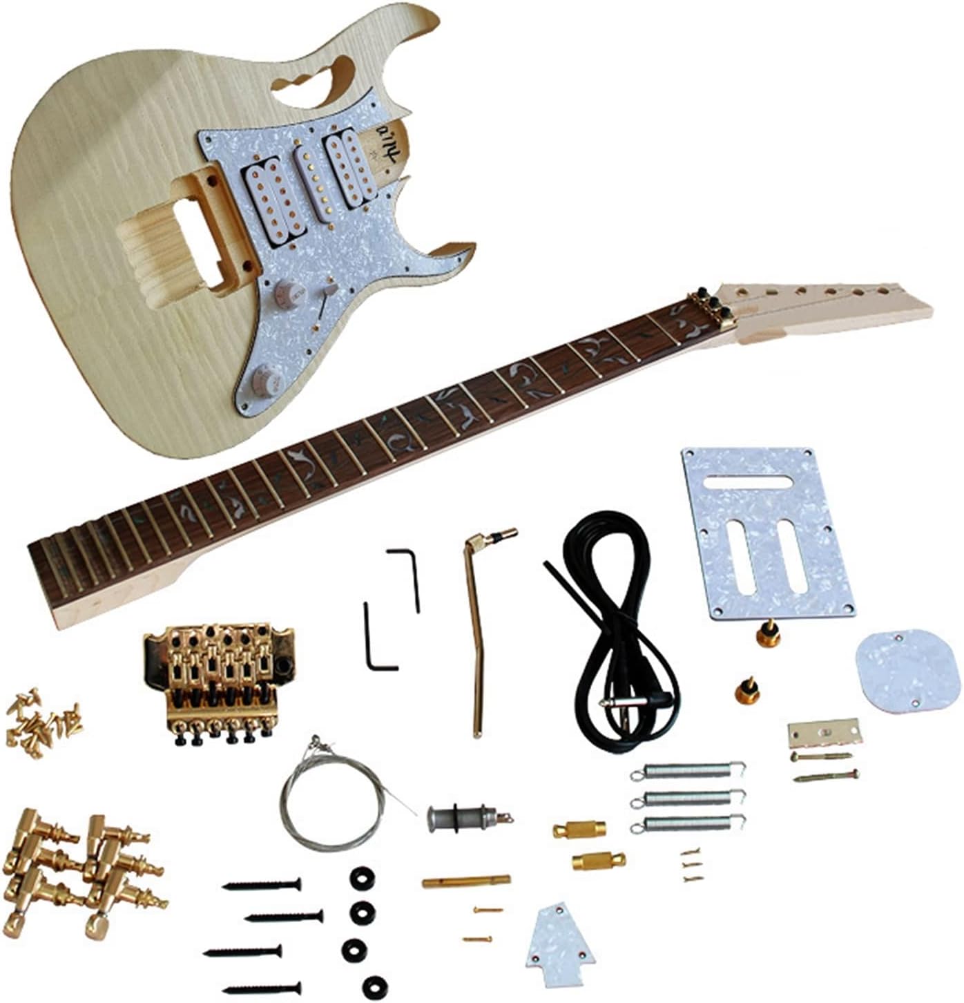TSTS Unfinished Electric Guitar Accessories Kit Basswood Body Rosewood Fingerboard Maple Neck Accessory Set Unfinished Electric Guitar Kit