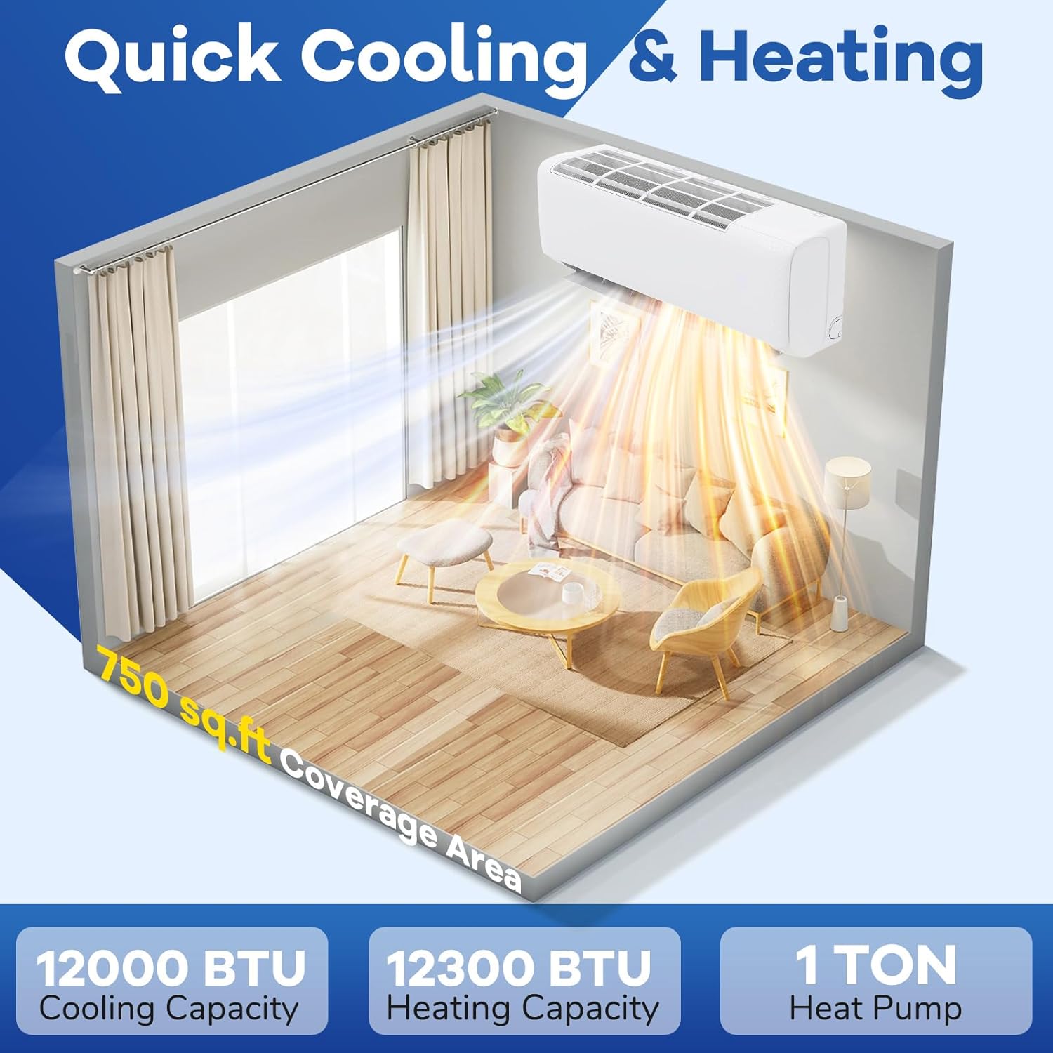 ARLIME 12000 BTU Mini Split Air Conditioner & Heater, WiFi Enabled 22 SEER2 115V Ductless Inverter AC Unit w/Complete Installation Kit, Works with Alexa, Cools Rooms Up to 750 Sq.Ft (White,12000BTU)