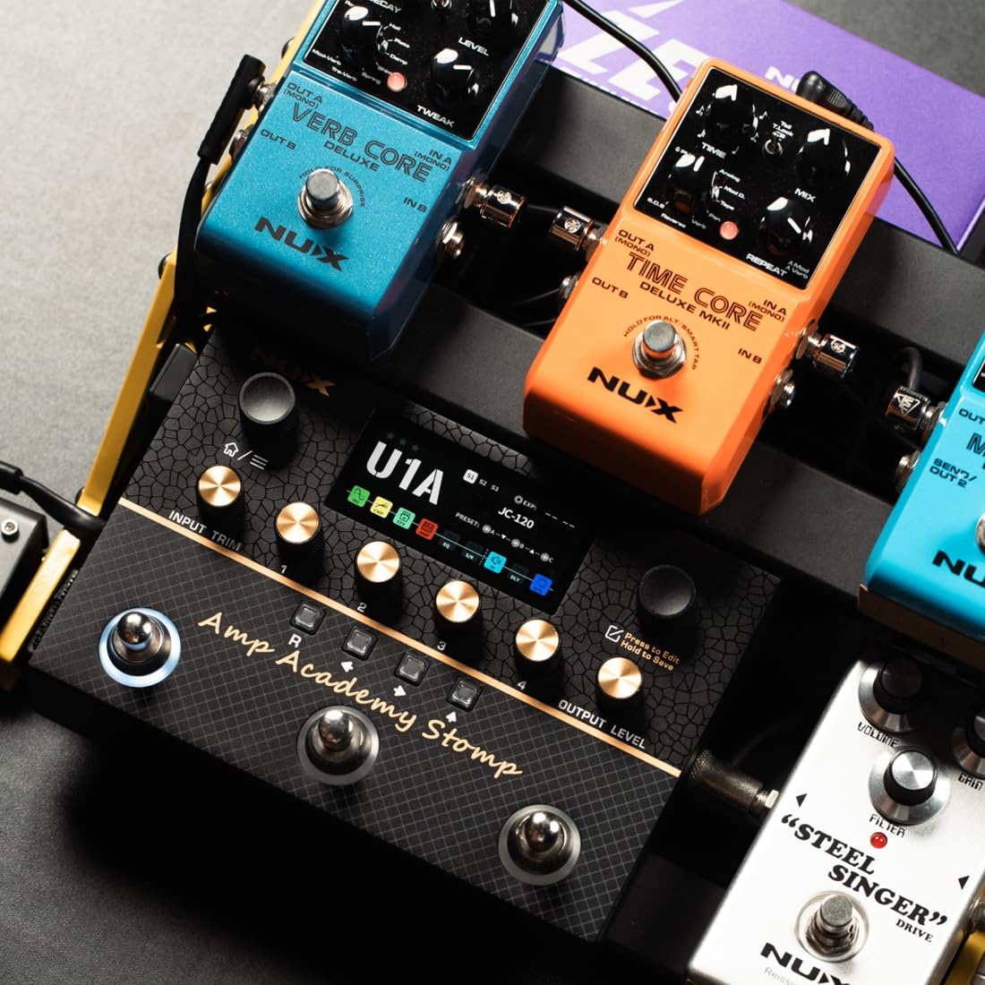 NUX Amp Academy Stomp Compact Amp Modeler, Multi Effects Pedal, 9 EFX blocks, Stereo IR Engine