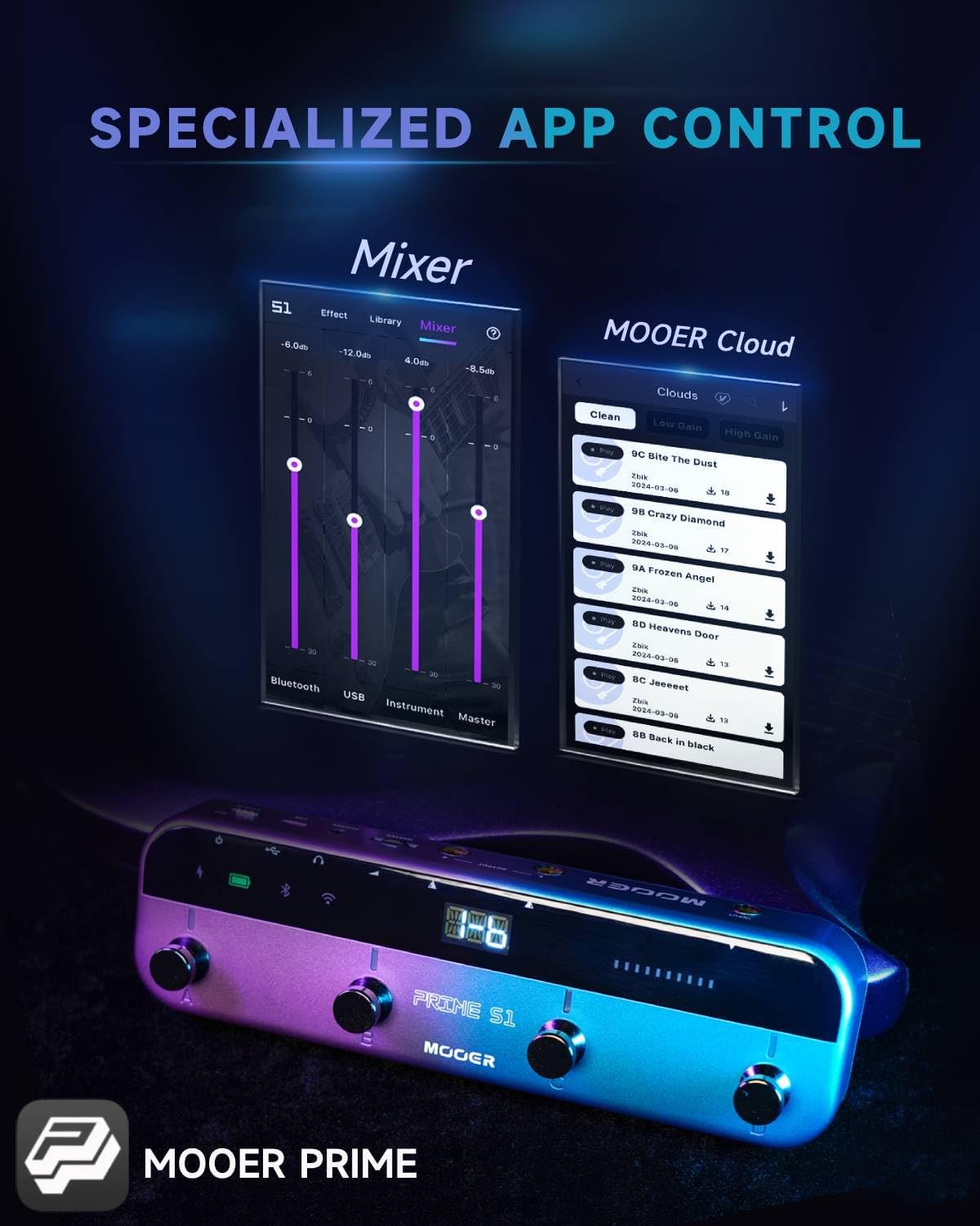 MOOER Prime S1 Intelligent Pedal Stereo Guitar Multi Effects Processor 8 Footswitches, F4 Wireless Contoller for Preset Switching and Looper and Drum Machine Control
