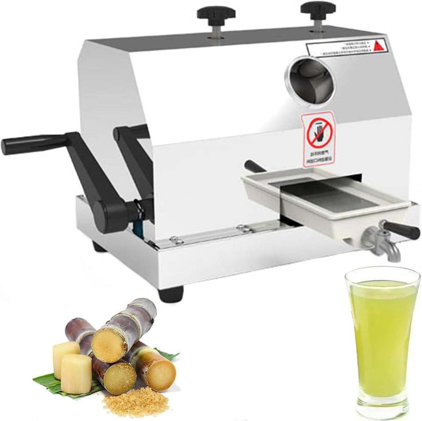 Manual Sugar Cane Juicer Machine,Commercial Sugar Cane Press with 3 Stainless Steel Drums and 2.4-inch Large Inlet,110LBS/H,for Hotel,Restaurant,Super Market