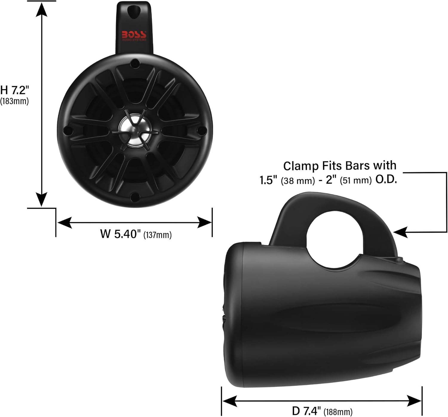 BOSS Audio Systems BM40AMPBT ATV UTV Waketower Speaker System - Bluetooth, 500 Watts of Power Per Pair, 4 Inch Woofer, Full Range, 2 Way, Marine grade, Weatherproof, Sold in Pairs