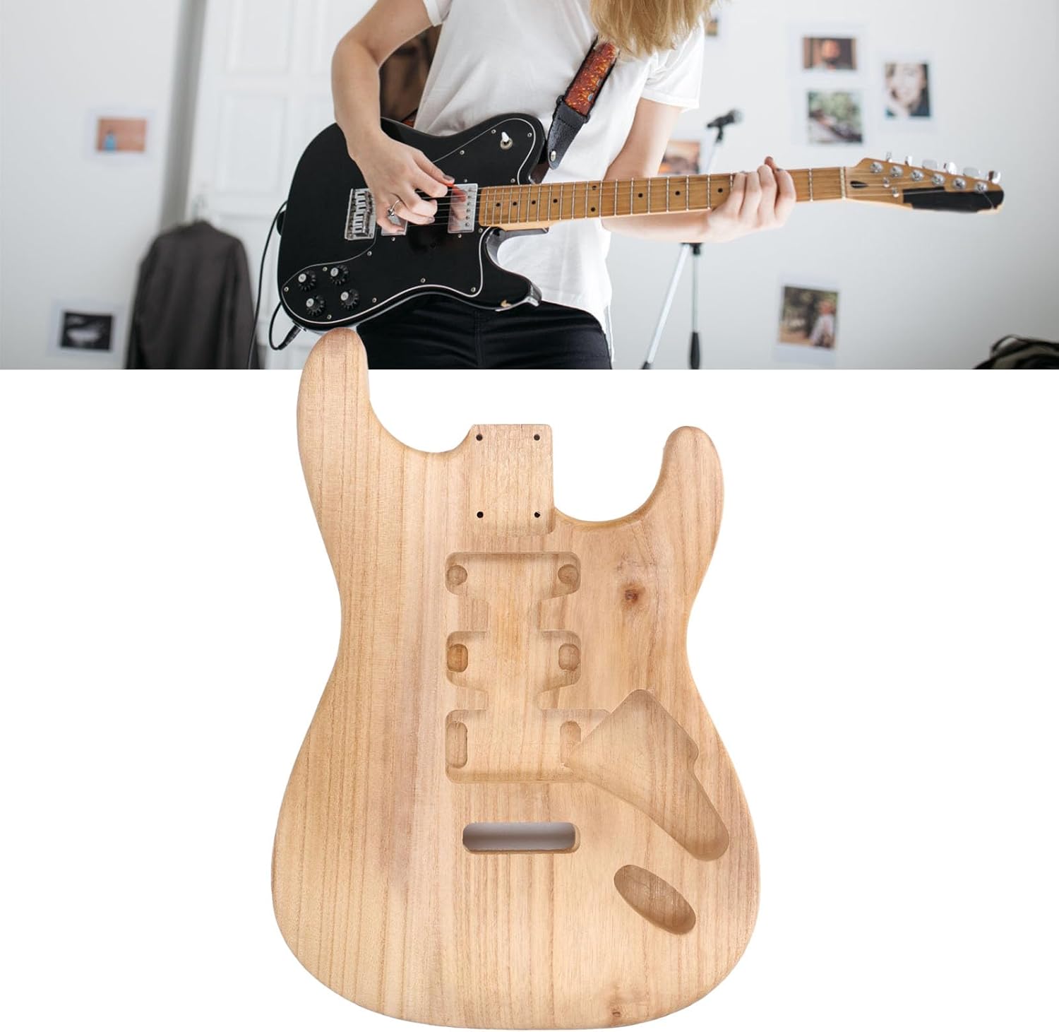 LiebeWH Unfinished Guitar Body, Paulownia Wood, Lightweight Electric Guitar Body, DIY SSH Style Instrument for Customization