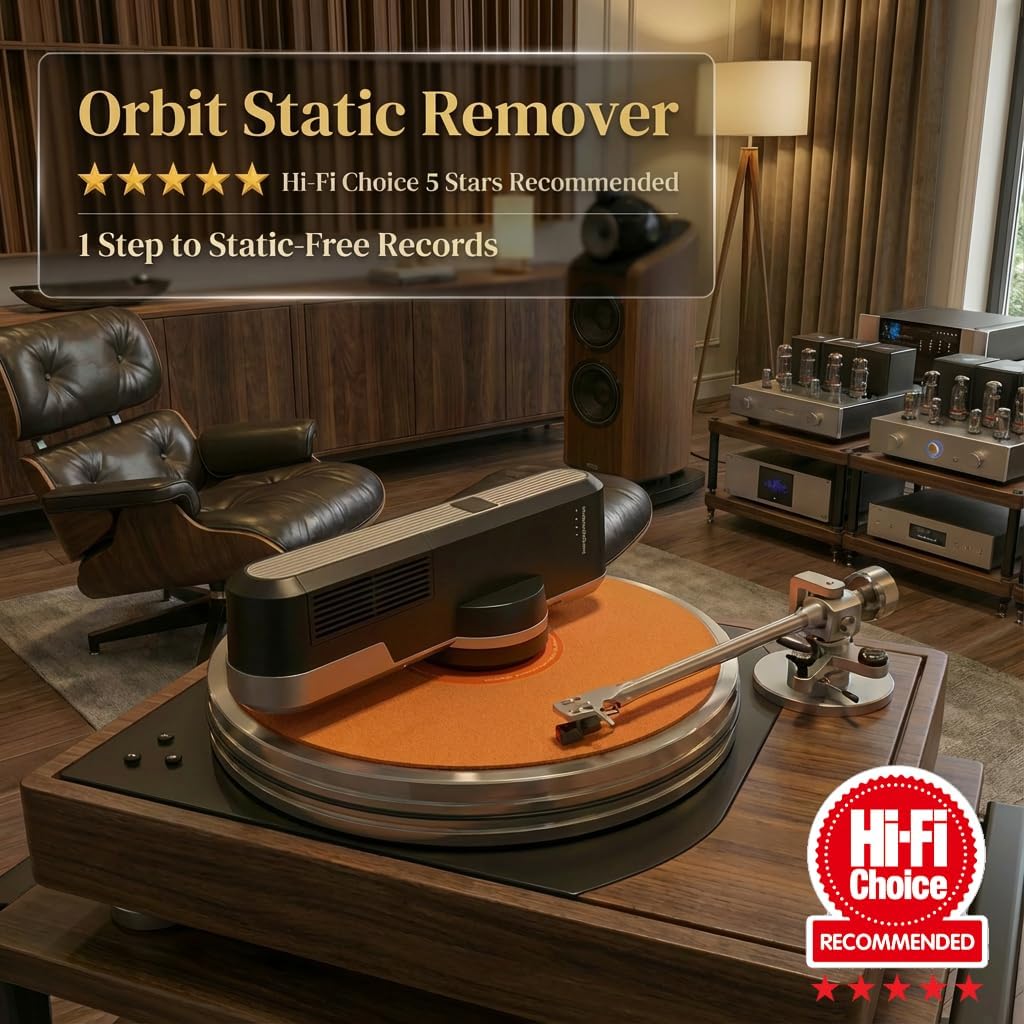HumminGuru Orbit Static Remover for Vinyl Records, Vinyl Record Cleaner Machine Removes Static Charge Evenly, 360° LP Rotating Ionizer, Anti-Static Turntable Record Player Accessories Cleaning Kit