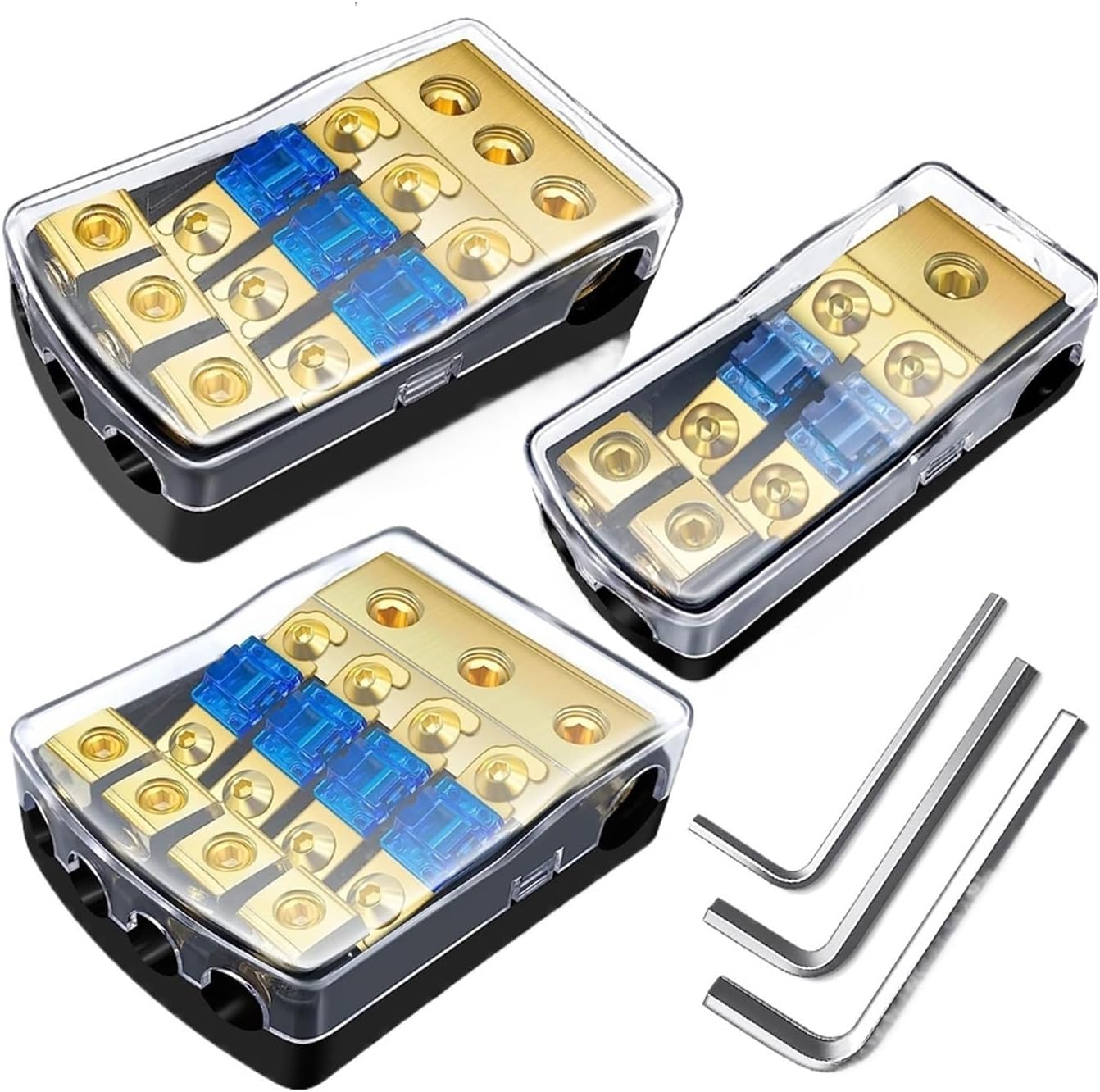 2/3/4 Way ANL Fuse Holder, Copper 0/2/4 Gauge to 4/6/8 60 Amp Distribution Block for Car Stereo Amplifier(3 Way)