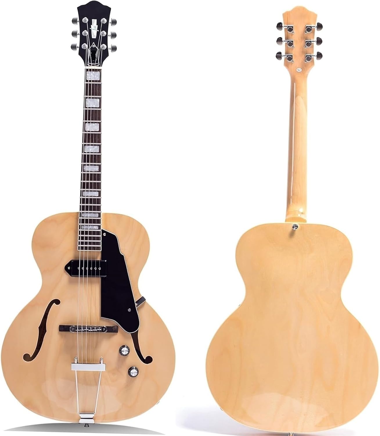 Beginner Electric Guitar Kits Jazz Electric Guitar Hollow Body Chrome Hardware With P90 Pickup Vintage Sunburst(Natural)