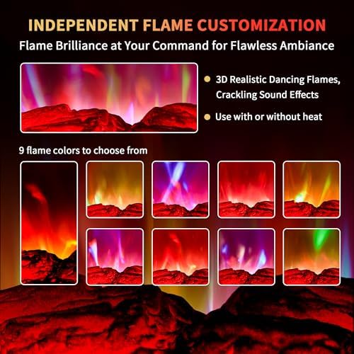 RealSmart Electric Fireplace Heater 22 in Freestanding Fireplace Stove Infrared Quartz Fireplace for Idoor Use with 3D Flame Effect Remoted Control, Timer, Overheating Protection Black