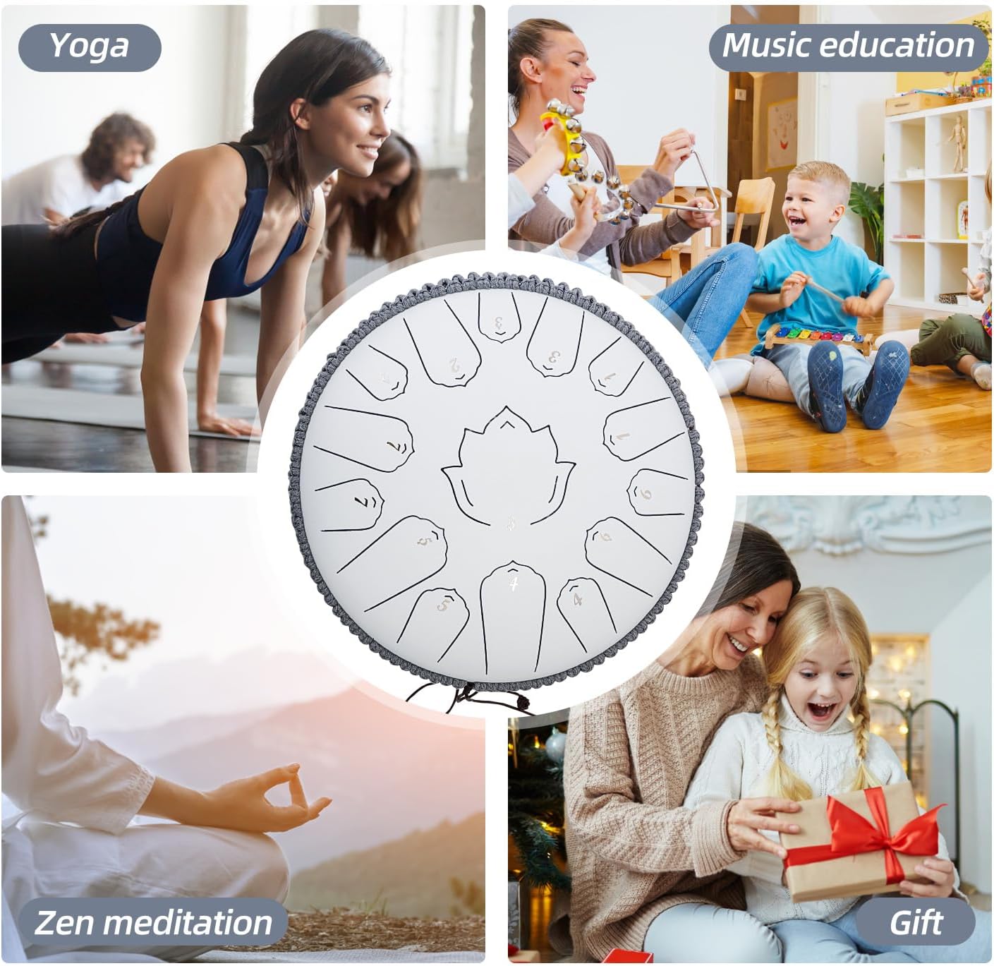 Steel Tongue Drum 13 Inch 15 Notes,Hand Drums with C-Key Travel Bag Drumsticks Holder Finger Paddles and Music Book,Handpan Percussion for Musical Education Meditation Yoga Gifts(Titanium White)