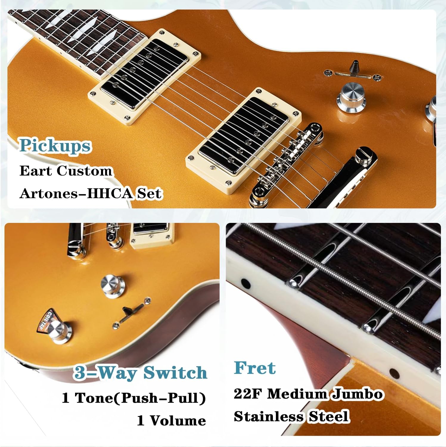 EART EGLP-620 6 String Solid Full-Size Electric Guitar,Full-Size 39 Inch Roasted Mahogany Stainless Steel Frets India Rosewood Fingerboard