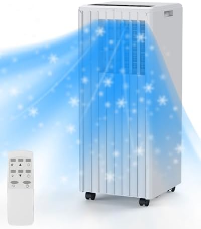 8,000 BTU Portable AC Unit – 3-In-1 Cooling, Dehumidifier & Fan for 350 Sq.Ft Spaces, Easy Setup with Window Kit, Remote & Timer (White)