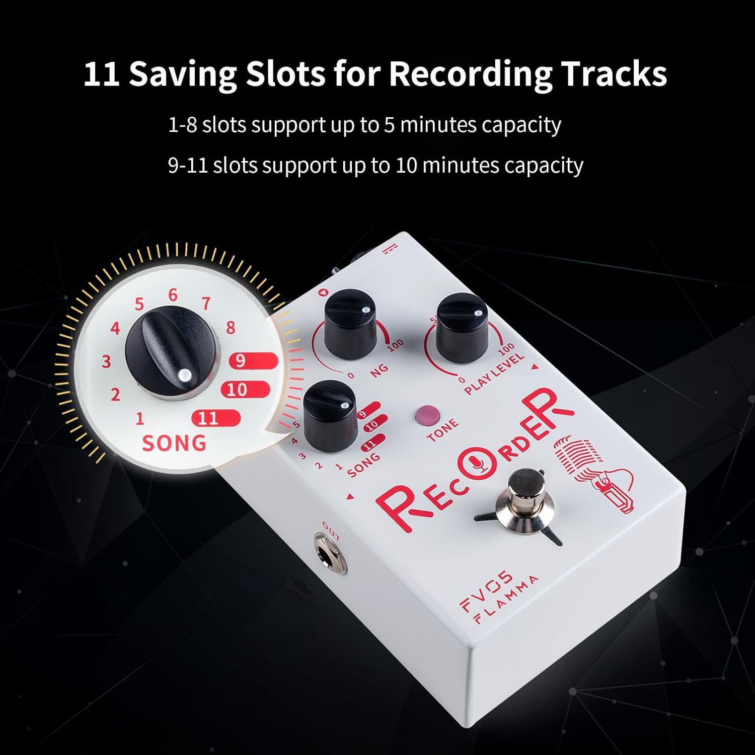 FLAMMA FV05 Recorder Vocal Effects Processor with 70 Minutes Recording Capacity Noise Gate & Reverb Effects for Vocal Guitar Reverb Looper Stompbox for Singer Songwriting Record Creative Inspiration