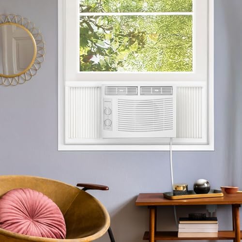 Amana 5,000 BTU Window Air Conditioner, 115V, Cools up to 150 Sq.Ft. for Bedroom, Living Room, Apartment, with Mechanical Controls, Dehumidifier, Washable Filter, 2 Fan Speeds, Auto-Restart, White