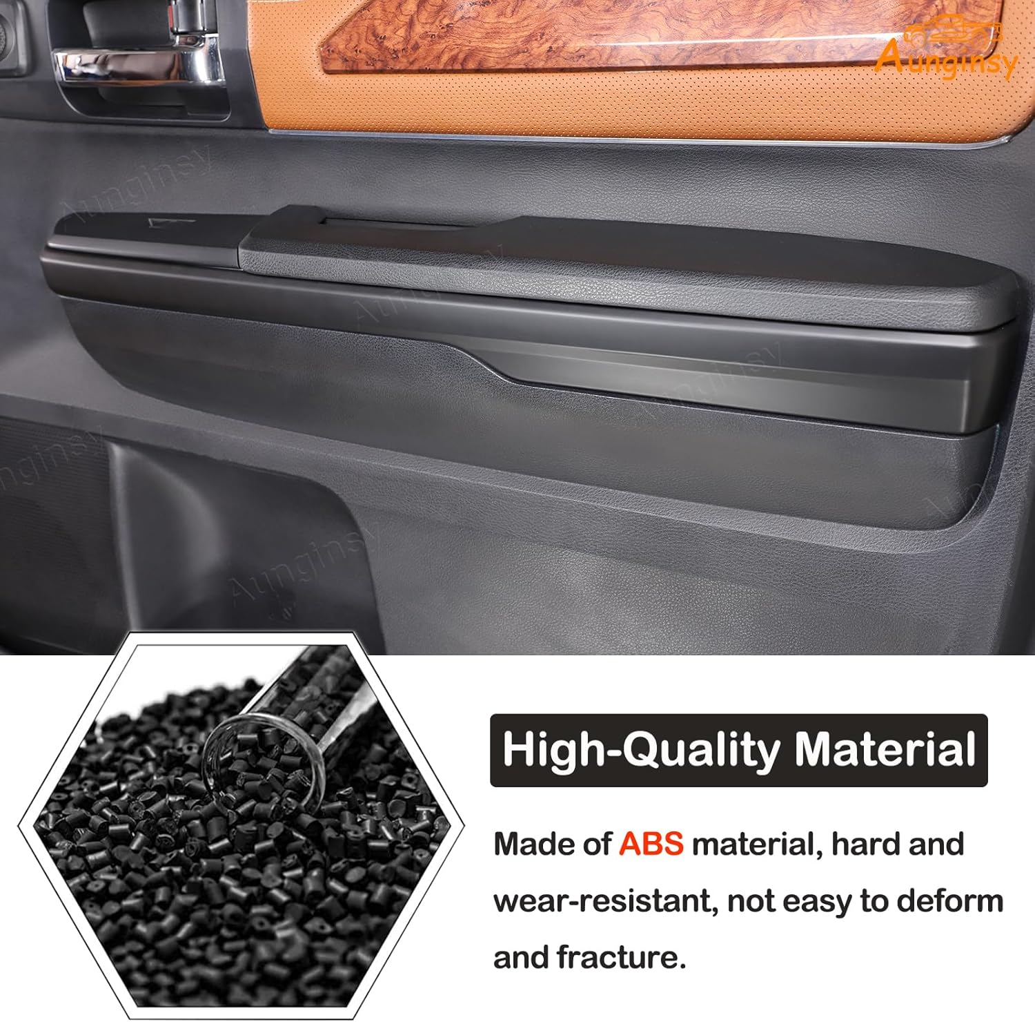 Aunginsy Inner Door Handle Armrest Panel Strips Trim Compatible with Toyota Tundra 2014-2021 Car Front Rear Door Panel Decorative Cover Protector ABS Interior Accessories (Not fit Double Cab Model!)