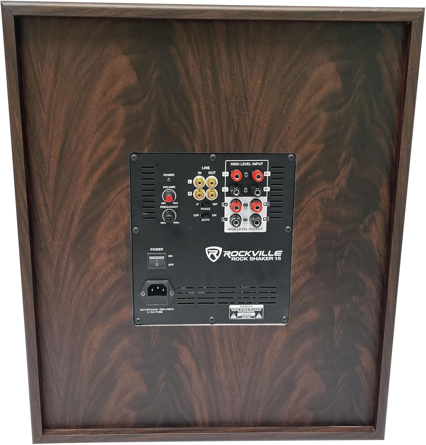 Rockville Rock Shaker 15 Dark Wood 1000W Powered Home Theater Subwoofer, Deep Bass, Class-D Amp, RCA Inputs, for Movies & Studios