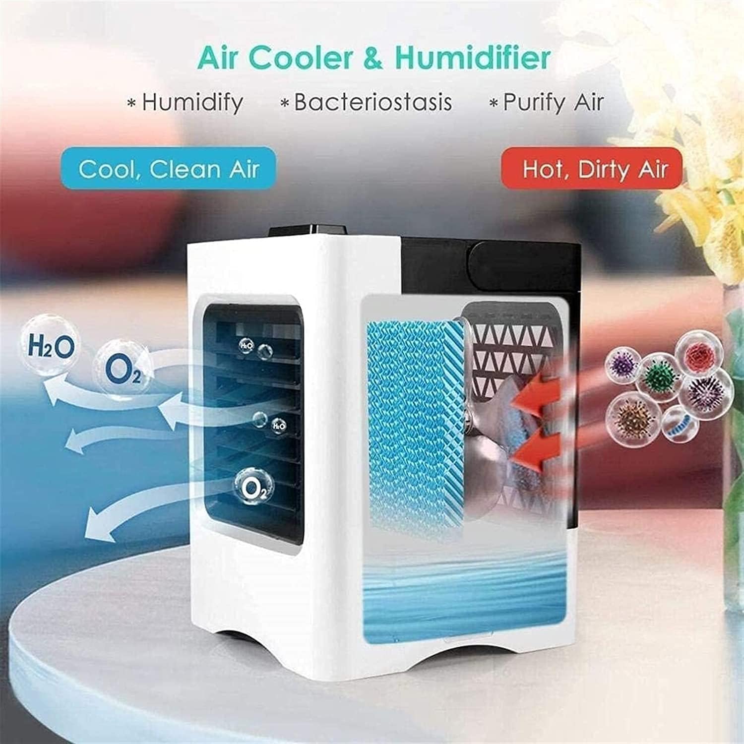 Portable Air Conditioner 3 Speeds Personal Air Conditioner Fan with Ice Tray Noiseless Evaporative Air Cooler for Home Office Room Desktop (White)