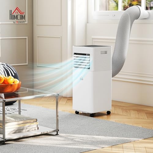 HOMCOM 10000 BTU Mobile Portable Air Conditioner for Rooms Up to 441 Sq.Ft., 3-in-1 AC Unit with Dehumidifier, Cooling Fan, Remote, 24H Timer, LED Display, Window Installation Kit, Black and White