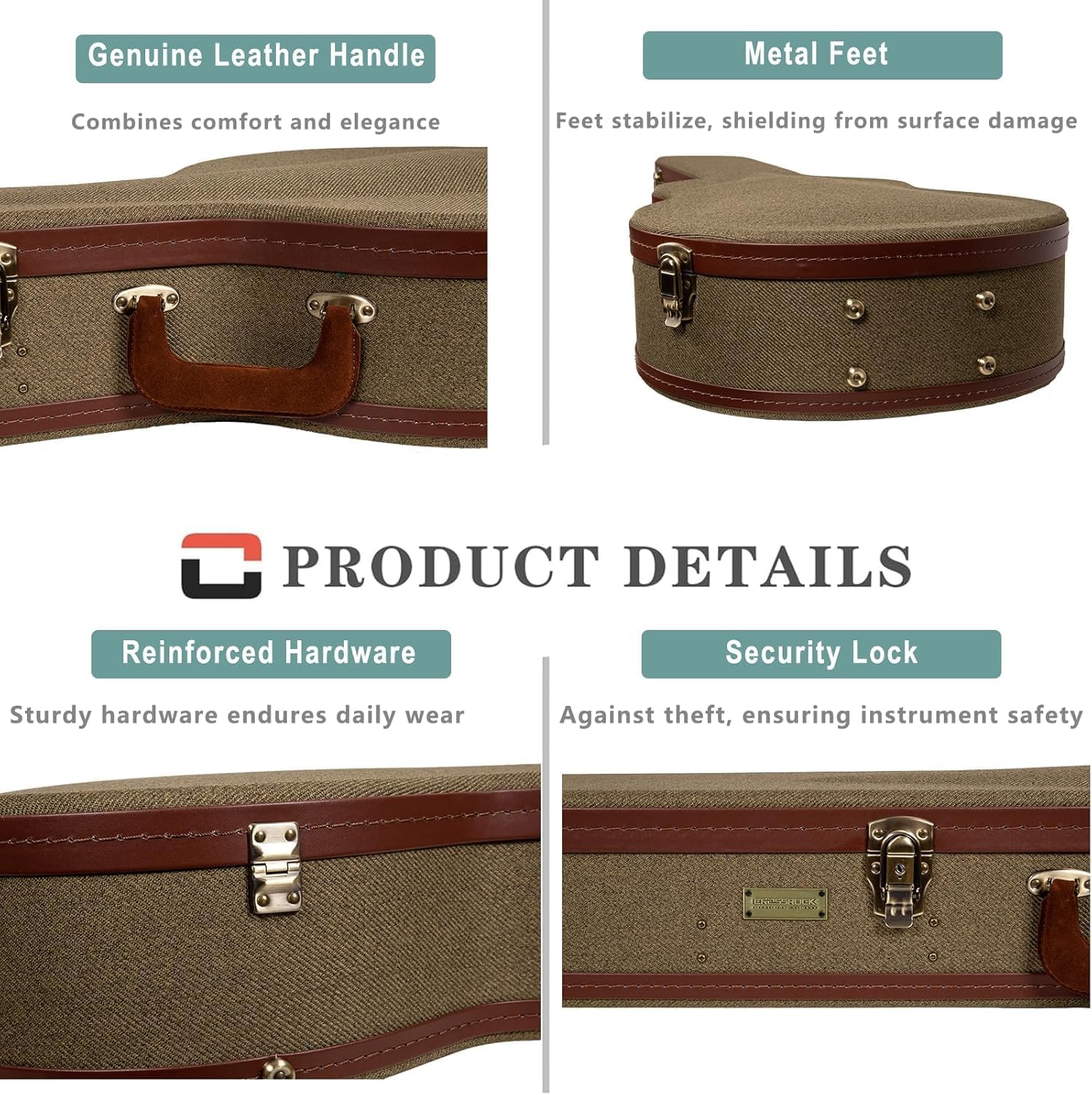 Crossrock Master Series Dreadnought Acoustic Guitar Case for Gibson J-45 / Martin D-Style | Olive Green Eco Tweed Fabric, Re-Engineered Shell, Leather Handle & Forest Green Velvet Interior(CRW720DOG)