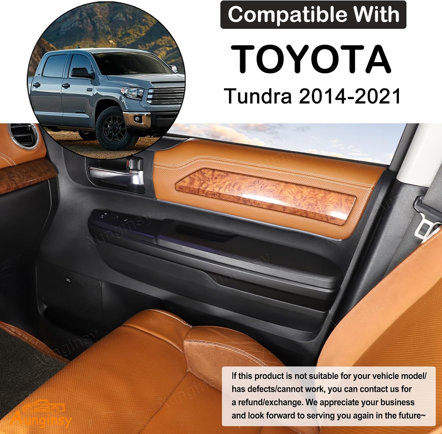 Aunginsy Inner Door Handle Armrest Panel Strips Trim Compatible with Toyota Tundra 2014-2021 Car Front Rear Door Panel Decorative Cover Protector ABS Interior Accessories (Not fit Double Cab Model!)