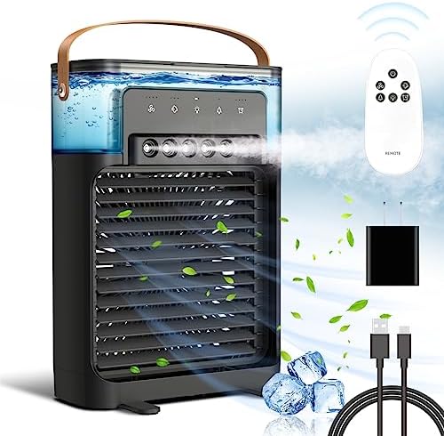 Portable Air Conditioners Fan, NTMY Personal Air Cooler with Remote Control, Ultra-Quiet Mini Air Cooling Fan with Natural Wind Function, 5 Cool Mist & 4 Speeds & Timer for Bedroom Office Desk