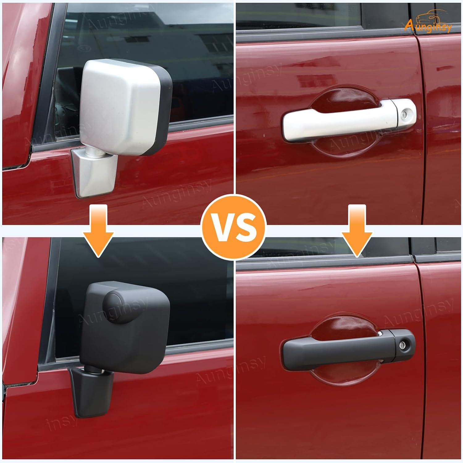 Aunginsy Rear View Mirror Cover Cap & Exterior Door Handle Protector Cover Kit Compatible with Toyota FJ Cruiser 2007-2021 Side Door Rearview Mirror Outer Door Handles Trim Decorative ABS Accessories