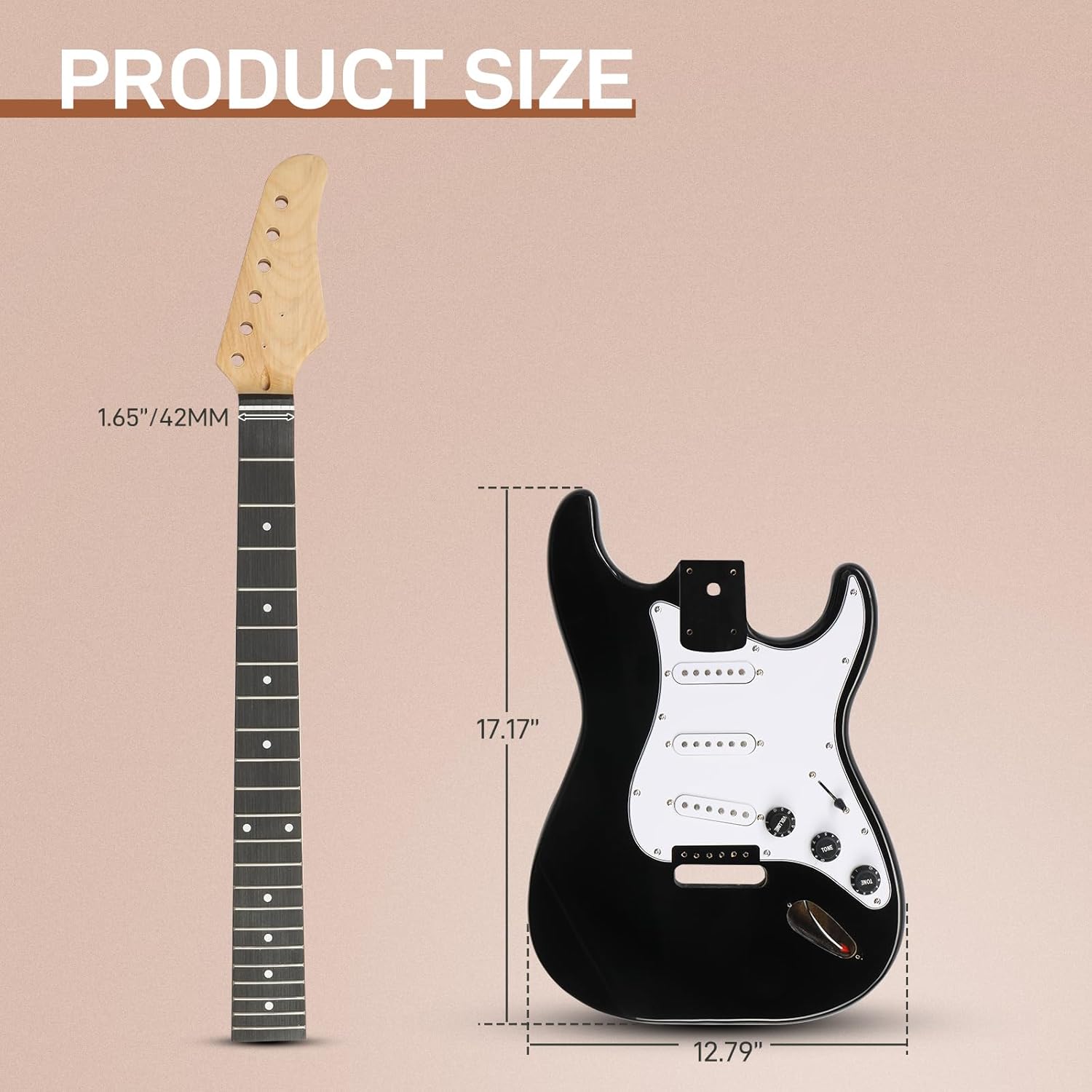 Ktaxon DIY Electric Guitar Kit with Solid Body, Full Size 6-String Electric Guitar Kits W/Maple Neck, Shoulder Strap, SSS Pickups, All Accessories Included, Black (KST)