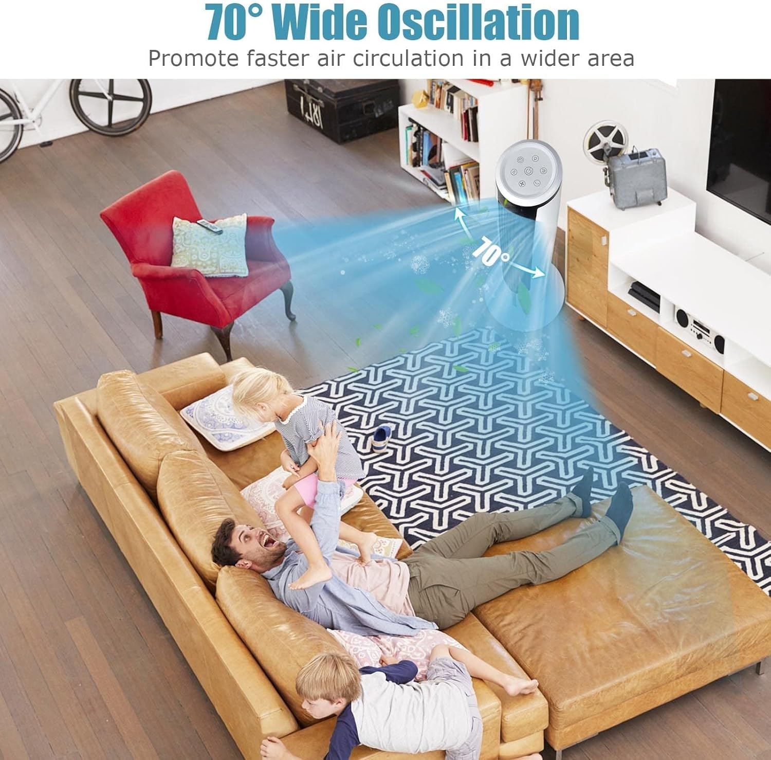 KOTEK 3 in 1 Evaporative Air Cooler, 41” Portable Cooling Tower Fan w/ 70°Oscillation, 4 Ice Packs & Water Tank, 3 Speeds & Cooling Modes, LED Display, 9H Timer, Remote Control for Bedroom Home Office